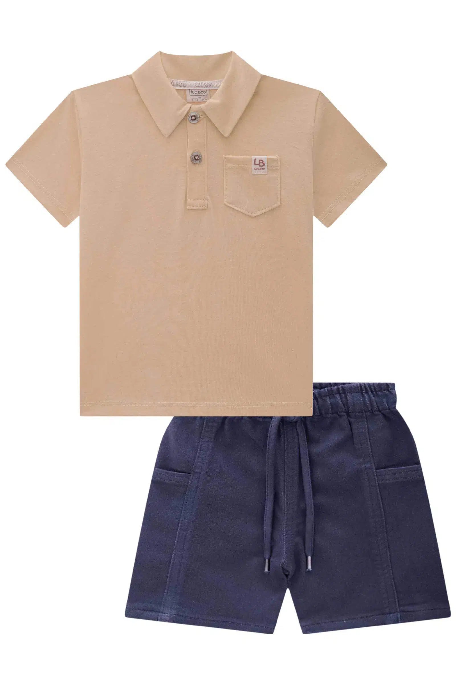 Conjunto Bebê Menino de Camisa Polo em Meia Malha e Bermuda em Sarja Soft com Elastano 82129 LucBoo