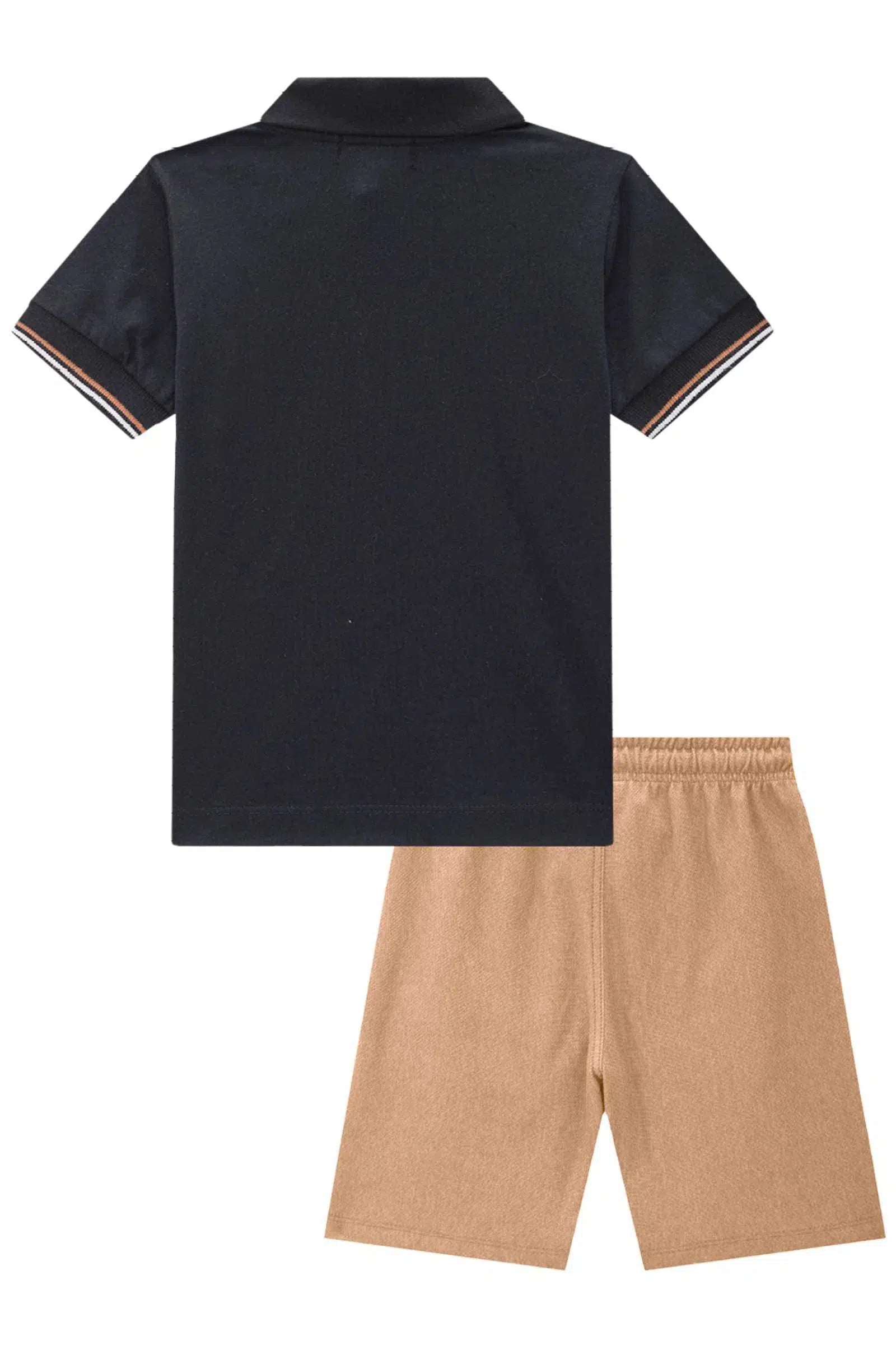 Conjunto Infantil Menino de Camisa Polo em Meia Malha e Bermuda em Tecido Cotton Jeans com Elastano 81696 LucBoo