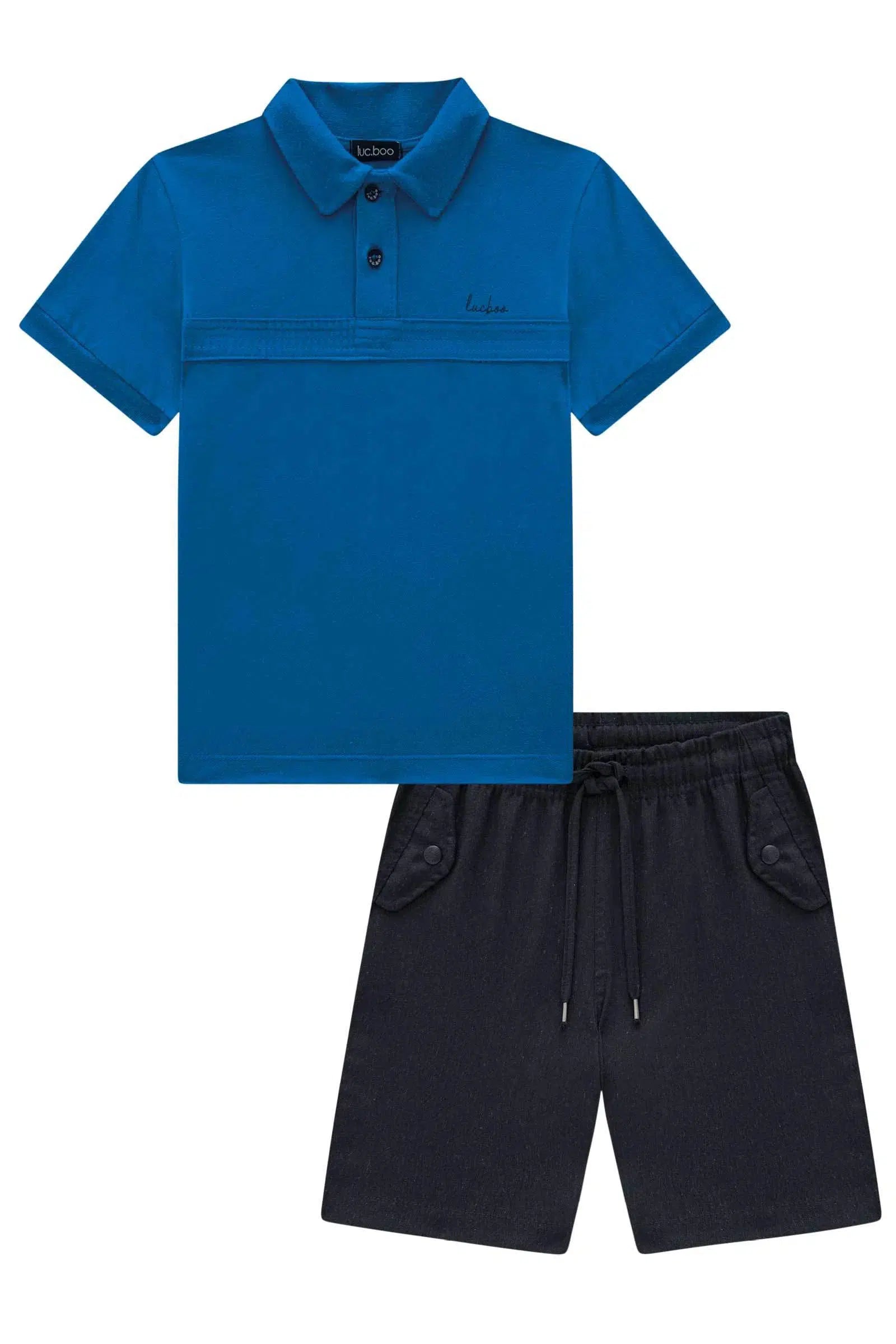 Conjunto de Camisa Polo em Meia Malha e Bermuda em Tecido Eco com Elastano 77404 LucBoo