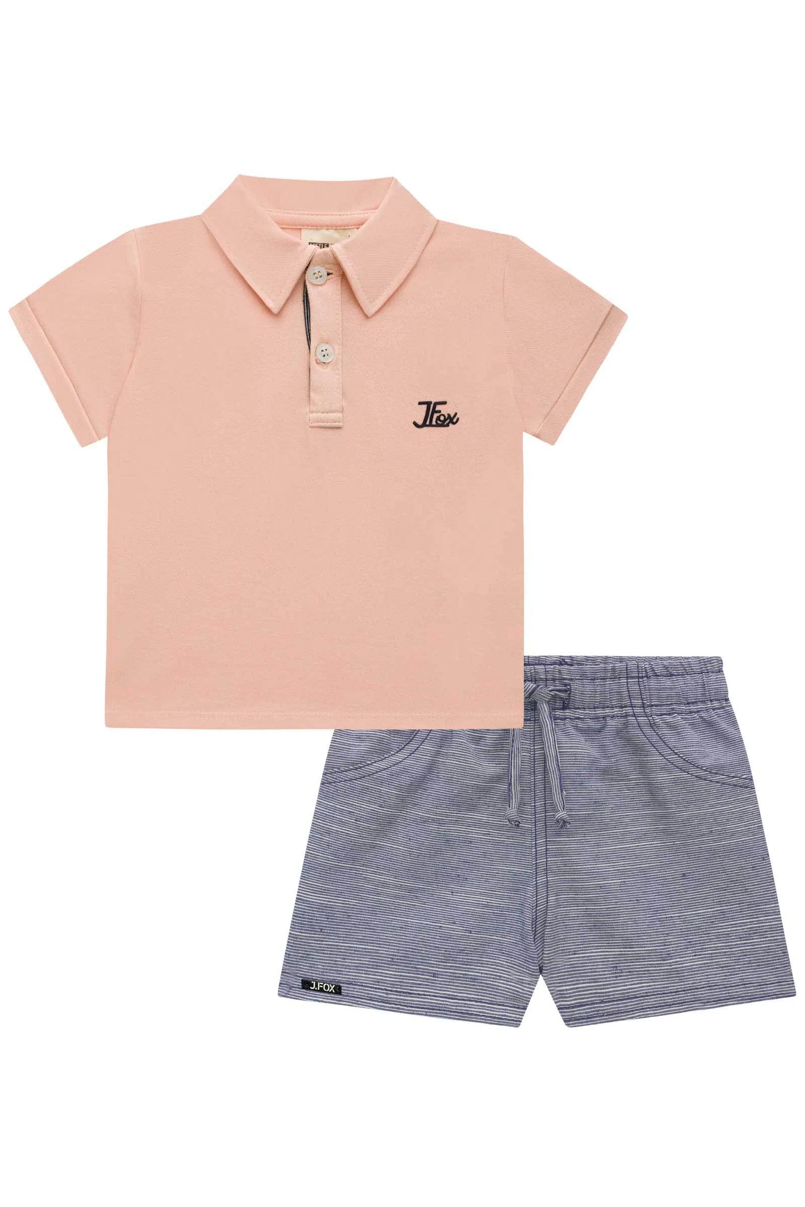 Conjunto de Camisa Polo em Piquet com Elastano e Bermuda em Tecido Noronha 72650 Johnny Fox