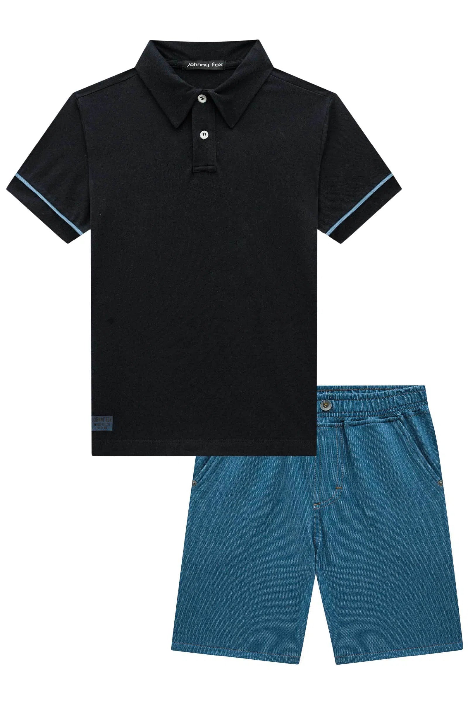 Conjunto de Camisa Polo em Piquet com Elastano e Bermuda em Malha Denim com Elastano 72849 Johnny Fox