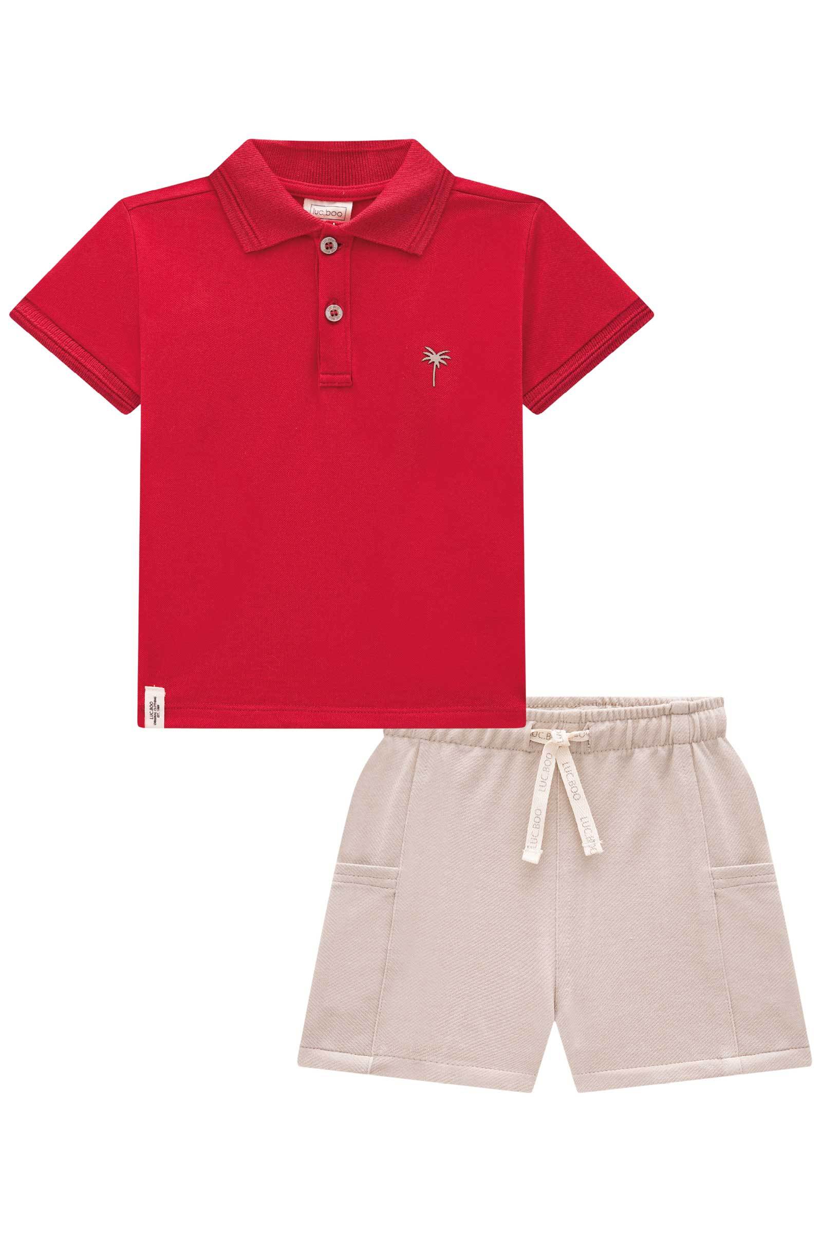 Conjunto de Camisa Polo em Piquet com Elastano e Bermuda em Cotton Jeans 75214 LucBoo