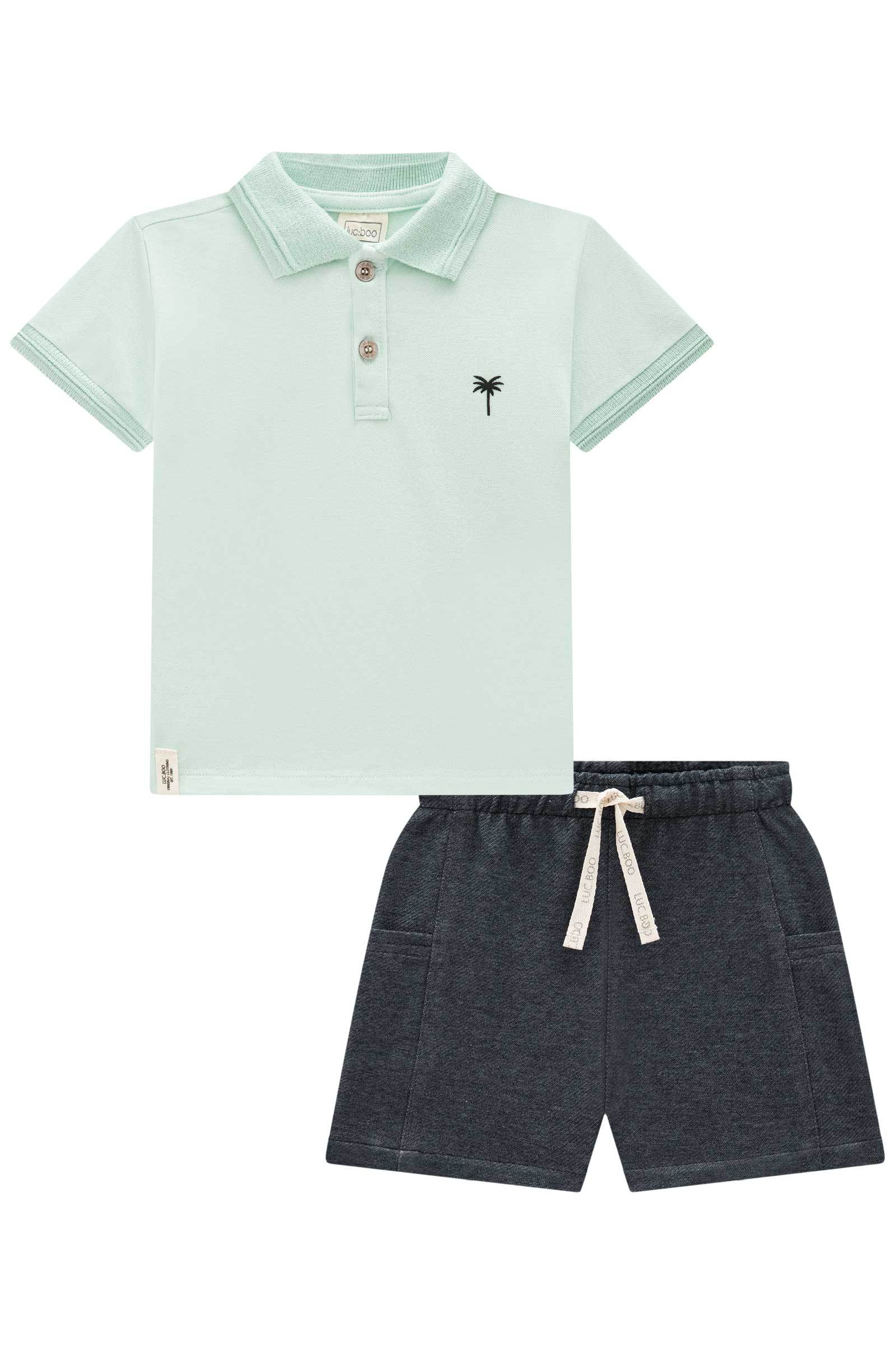 Conjunto de Camisa Polo em Piquet com Elastano e Bermuda em Cotton Jeans 75214 LucBoo