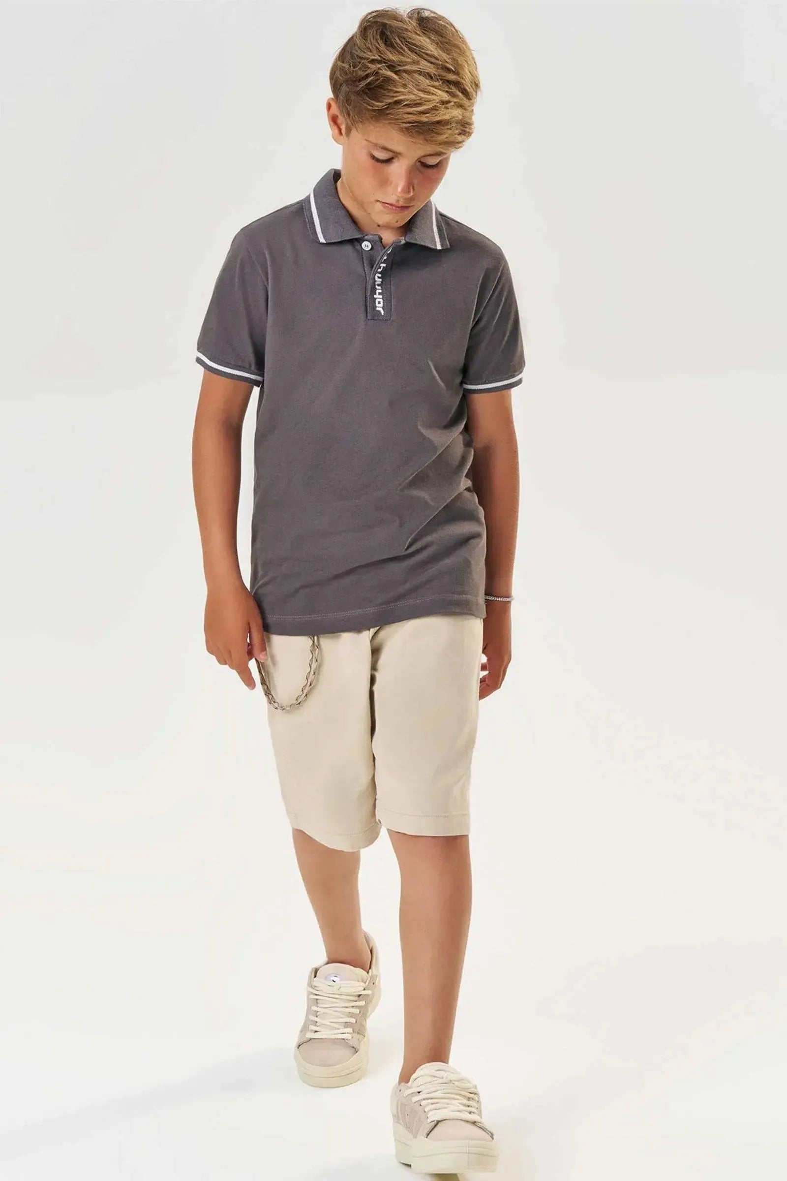 Conjunto de Camisa Polo em Piquet com Elastano e Bermuda em Sarja Onix com Elastano 85071 Johnny Fox Teen Menino