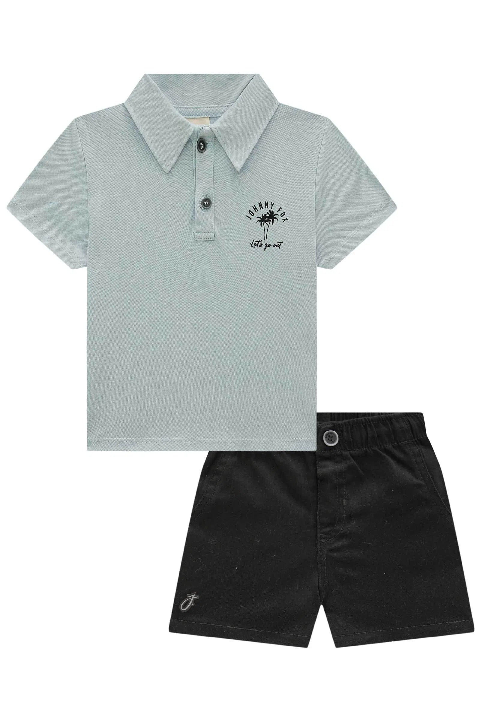 Conjunto de Camisa Polo em Piquet com Elastano e Bermuda em Sarja Stretch com Elastano 77935 Johnny Fox