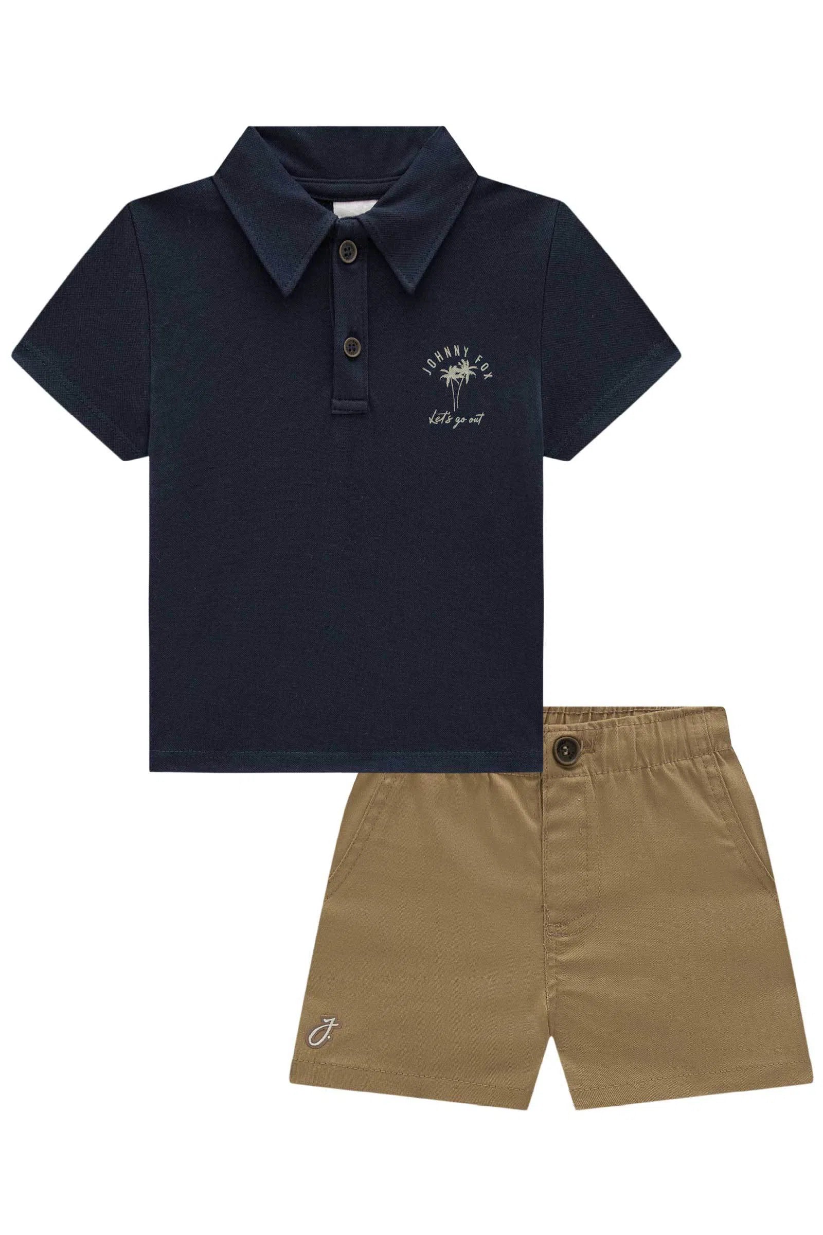 Conjunto de Camisa Polo em Piquet com Elastano e Bermuda em Sarja Stretch com Elastano 77935 Johnny Fox