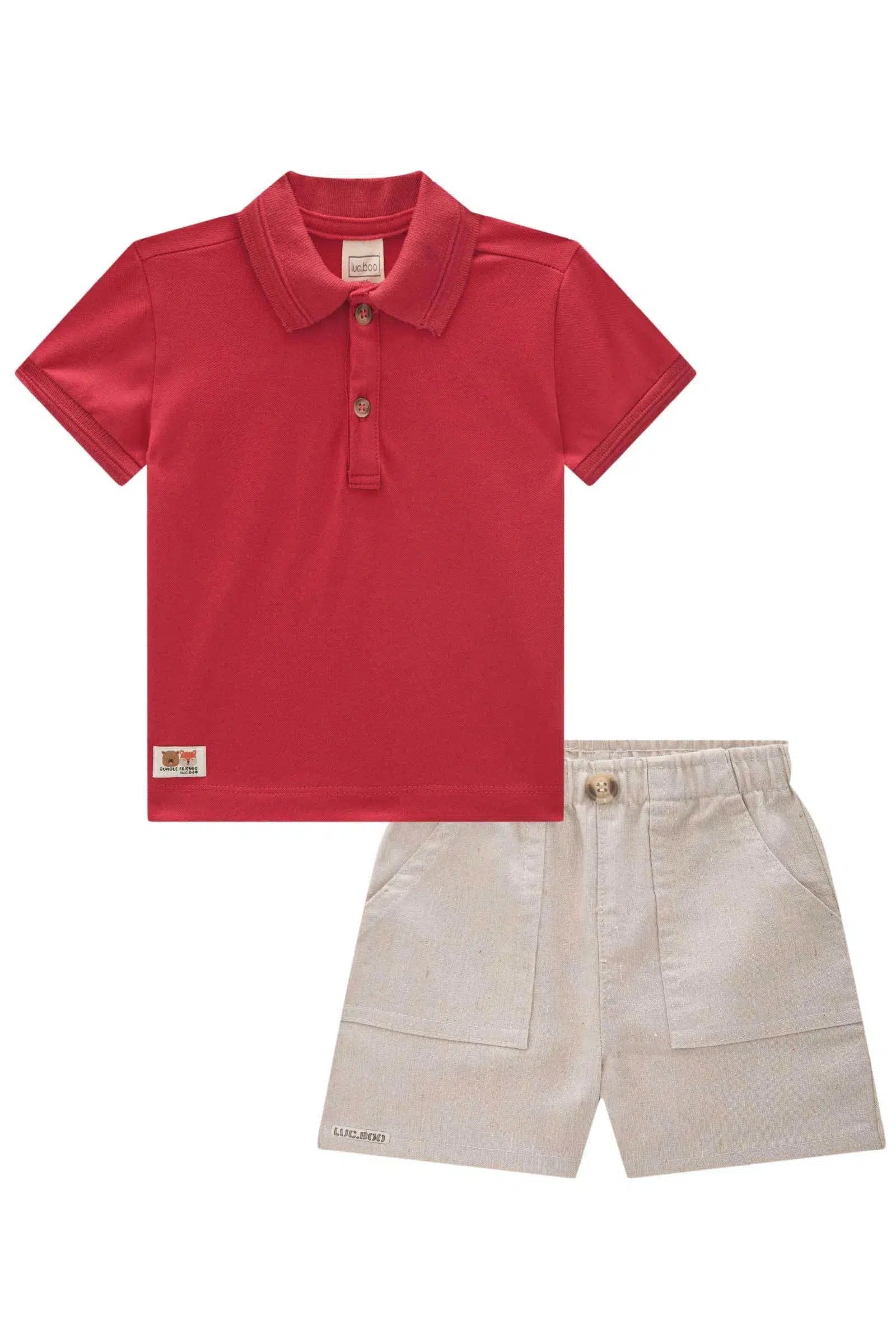 Conjunto Bebê Menino de Camisa Polo em Piquet com Elastano e Bermuda em Tecido Eco com Elastano 82102 LucBoo