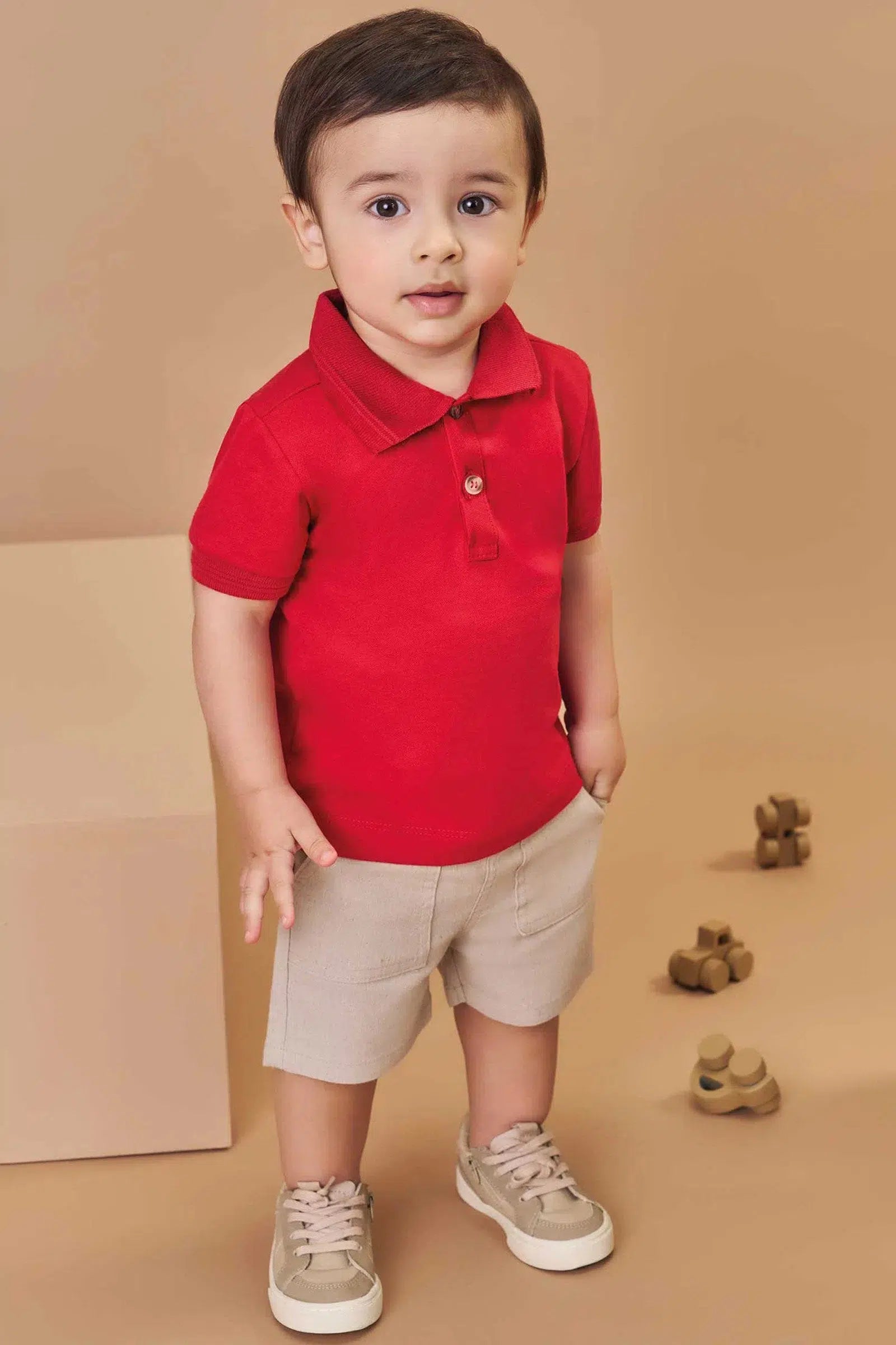 Conjunto Bebê Menino de Camisa Polo em Piquet com Elastano e Bermuda em Tecido Eco com Elastano 82102 LucBoo