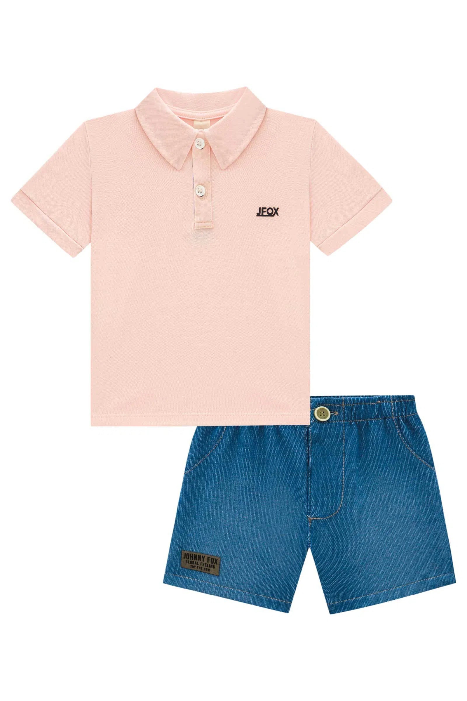 Conjunto de Camisa Polo em Piquet e Bermuda em Malha Denim com Elastano 74353 Johnny Fox