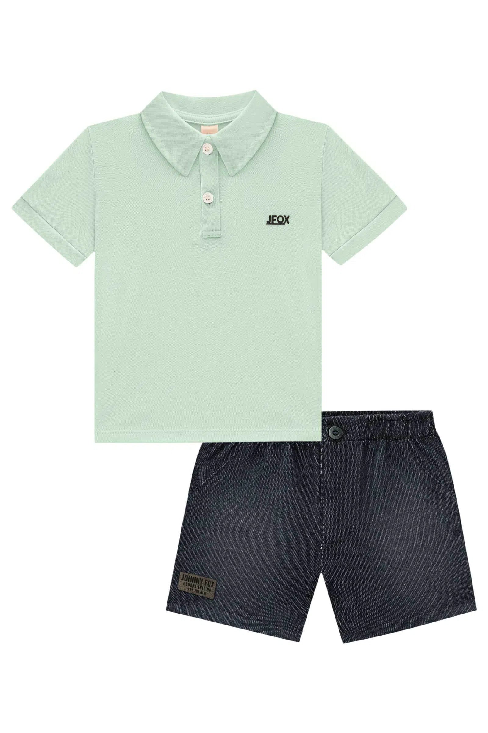 Conjunto de Camisa Polo em Piquet e Bermuda em Malha Denim com Elastano 74353 Johnny Fox