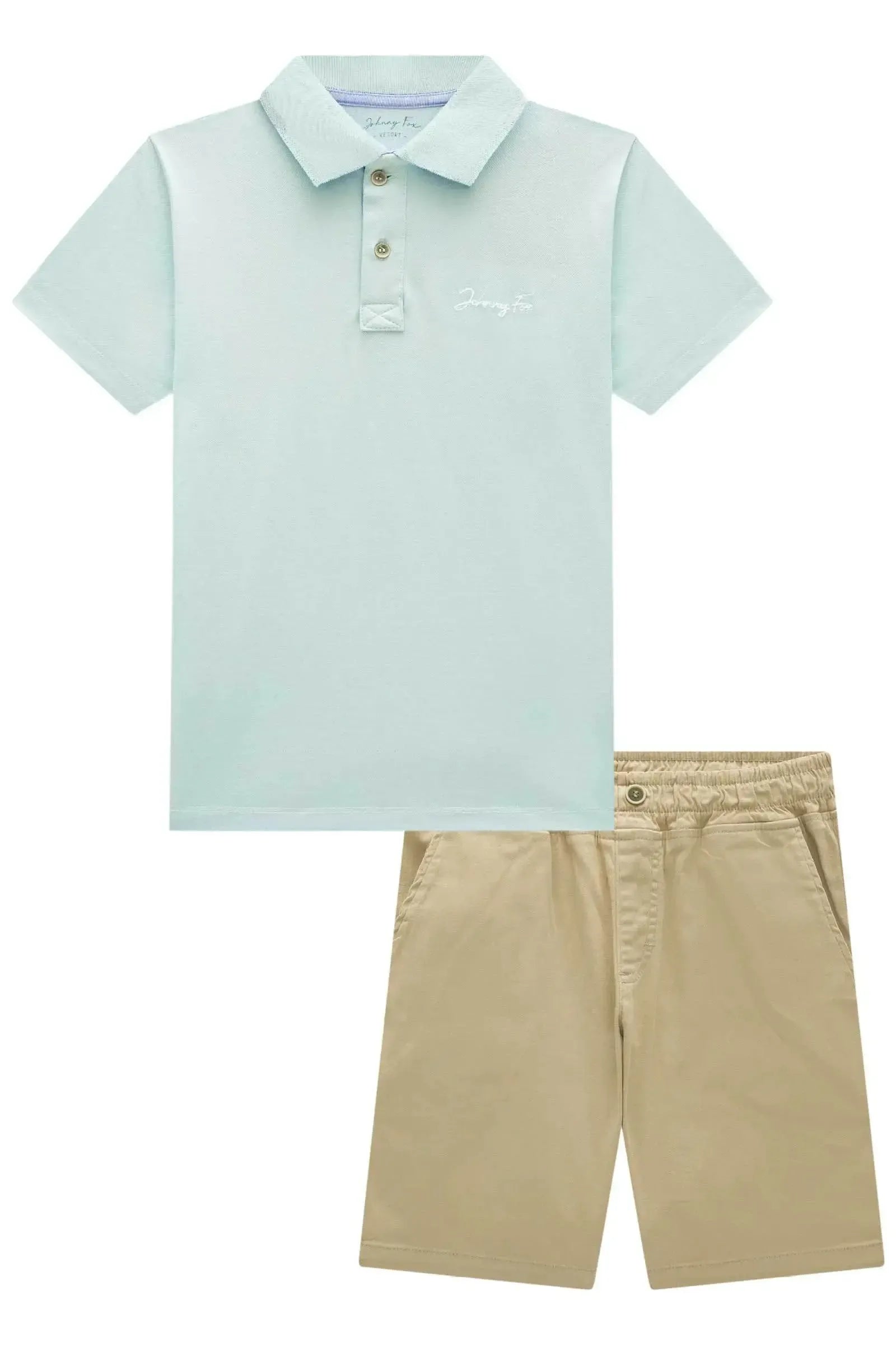 Conjunto de Camisa Polo em Piquet e Bermuda em Sarja Onix com Elastano 84093 Johnny Fox Teen Menino