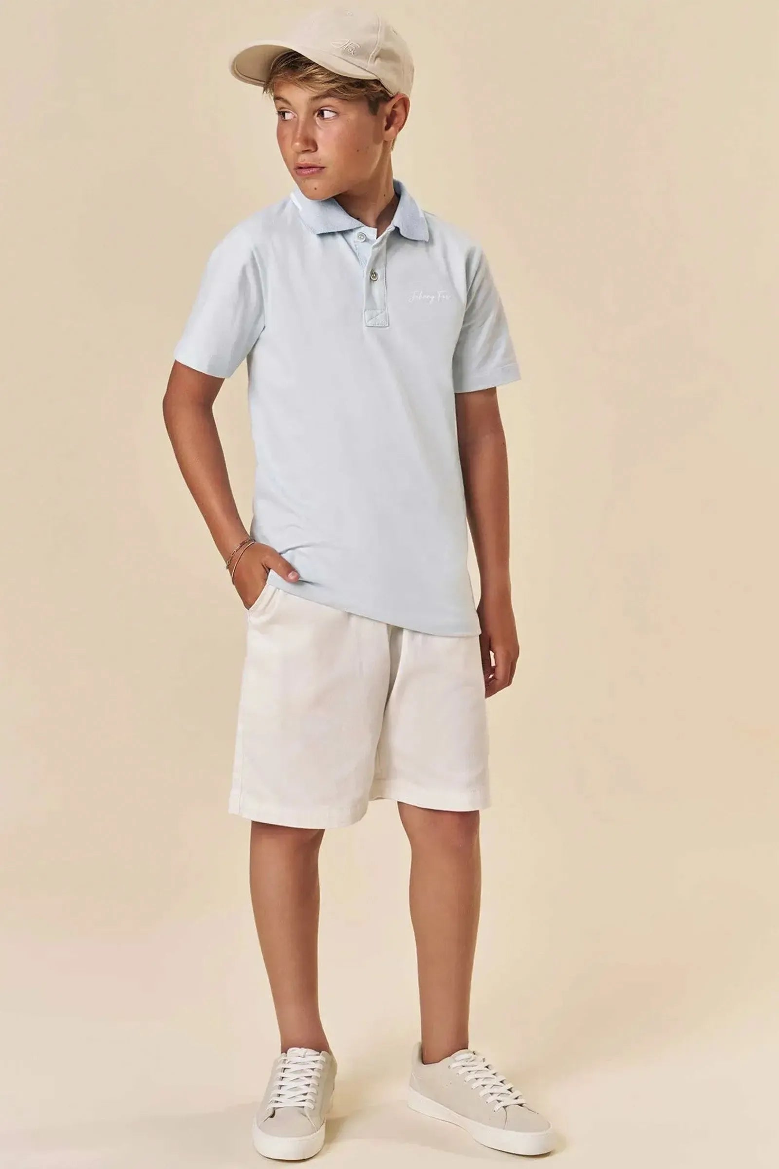 Conjunto de Camisa Polo em Piquet e Bermuda em Sarja Onix com Elastano 84093 Johnny Fox Teen Menino