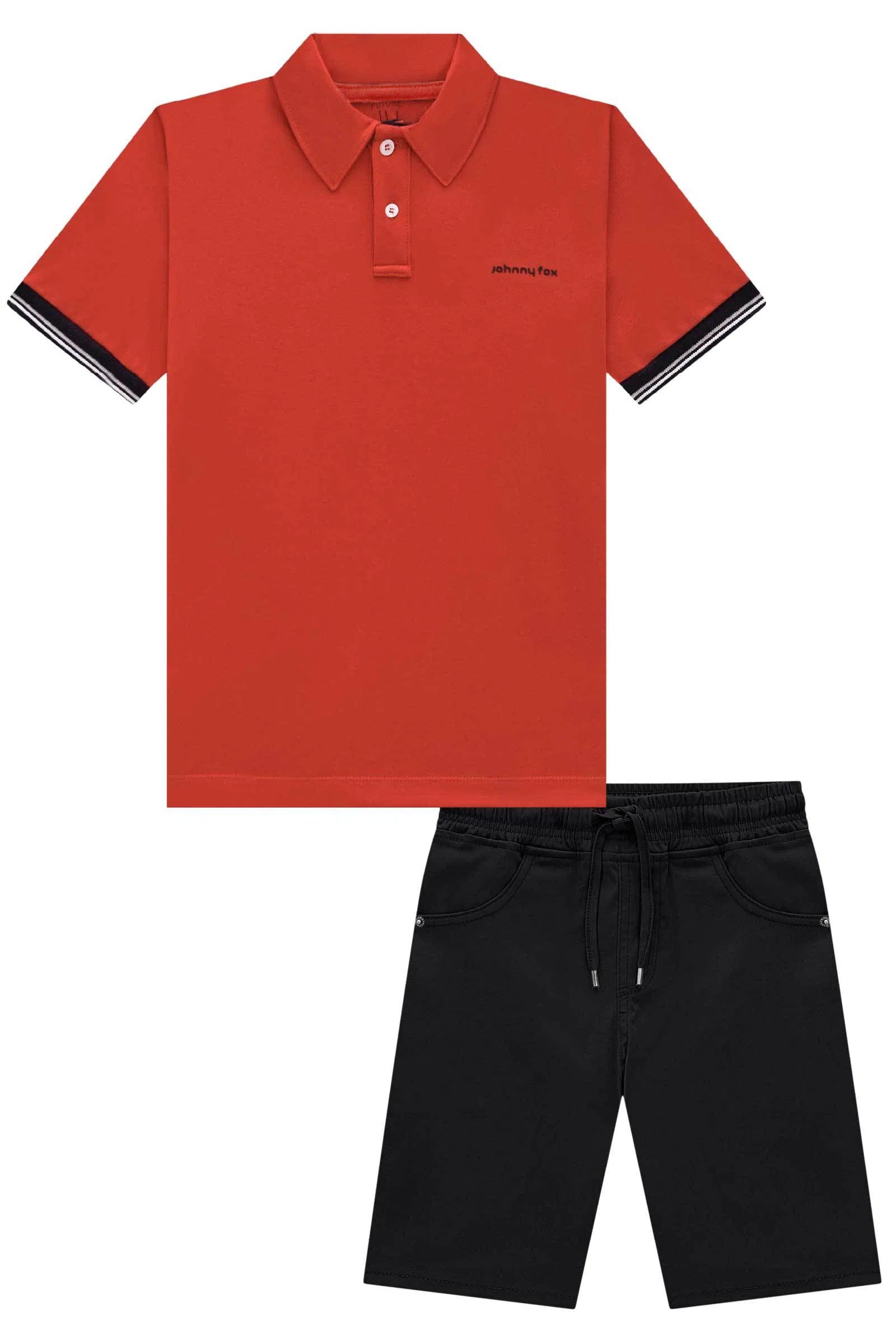 Conjunto de Camisa Polo em Piquet e Bermuda em Sarja Stretch com Elastano 75058 Johnny Fox