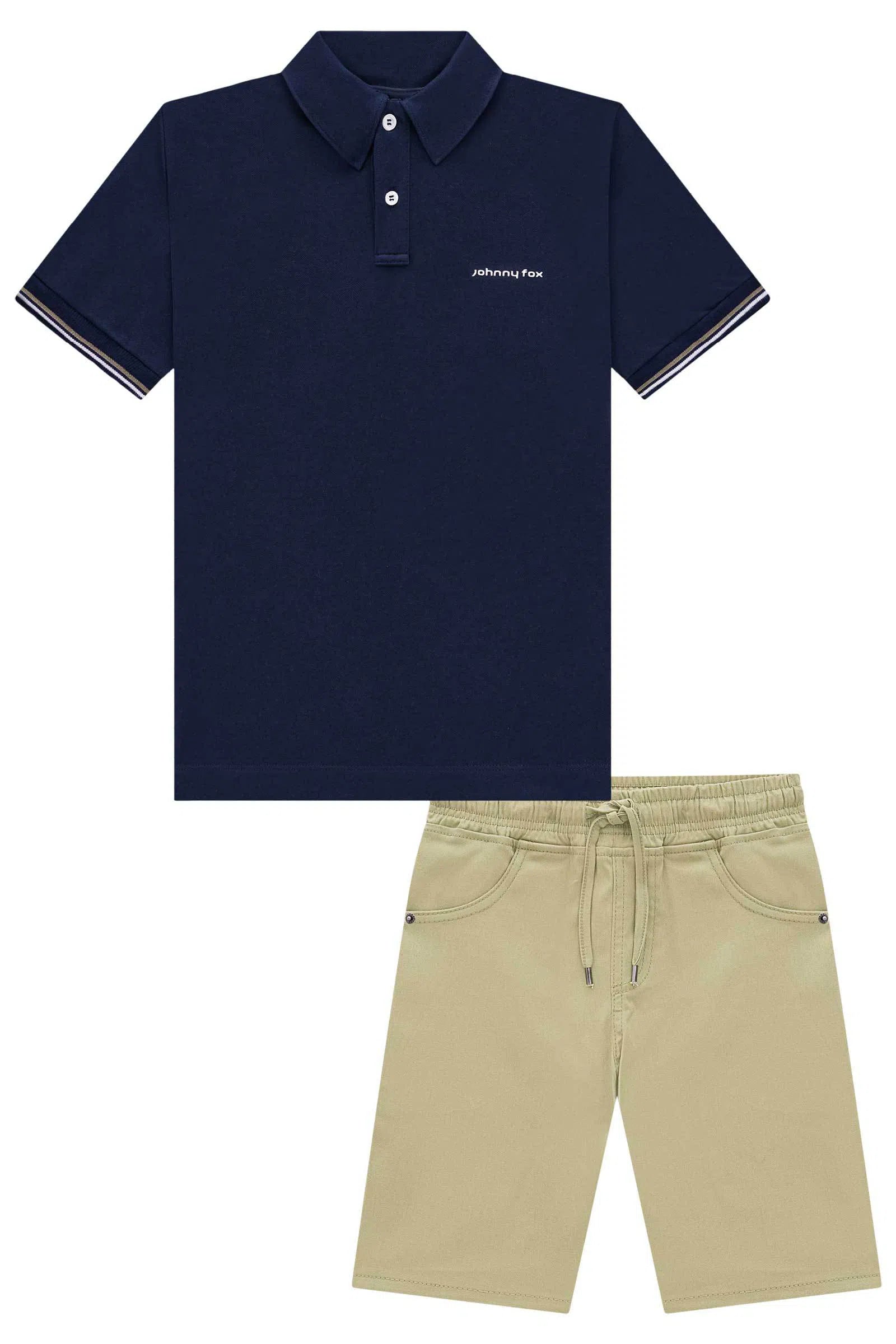 Conjunto de Camisa Polo em Piquet e Bermuda em Sarja Stretch com Elastano 75058 Johnny Fox