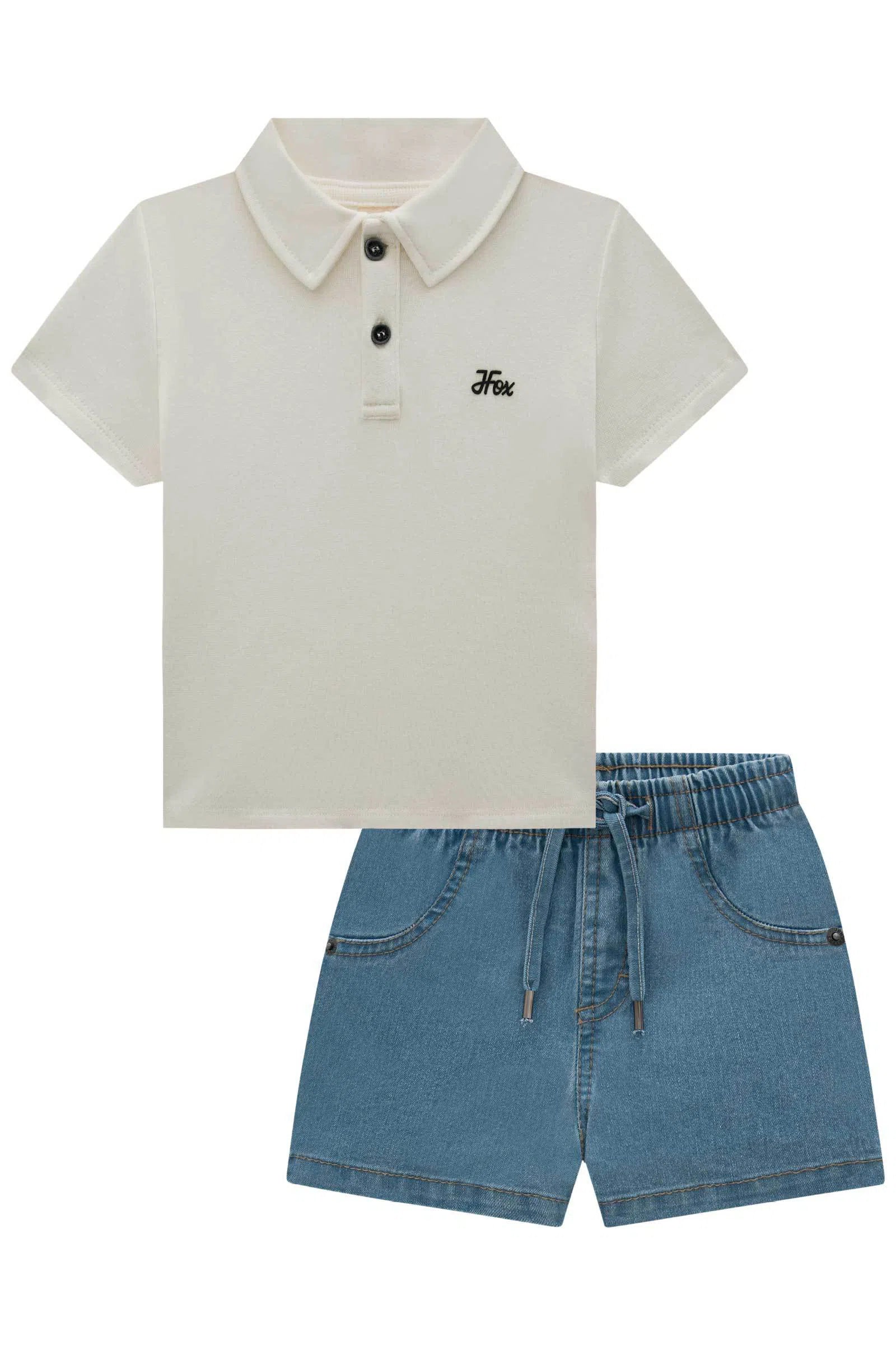 Conjunto de Camisa Polo em Ribana 1x1 e Bermuda em Jeans Belline com Elastano 78028 Johnny Fox