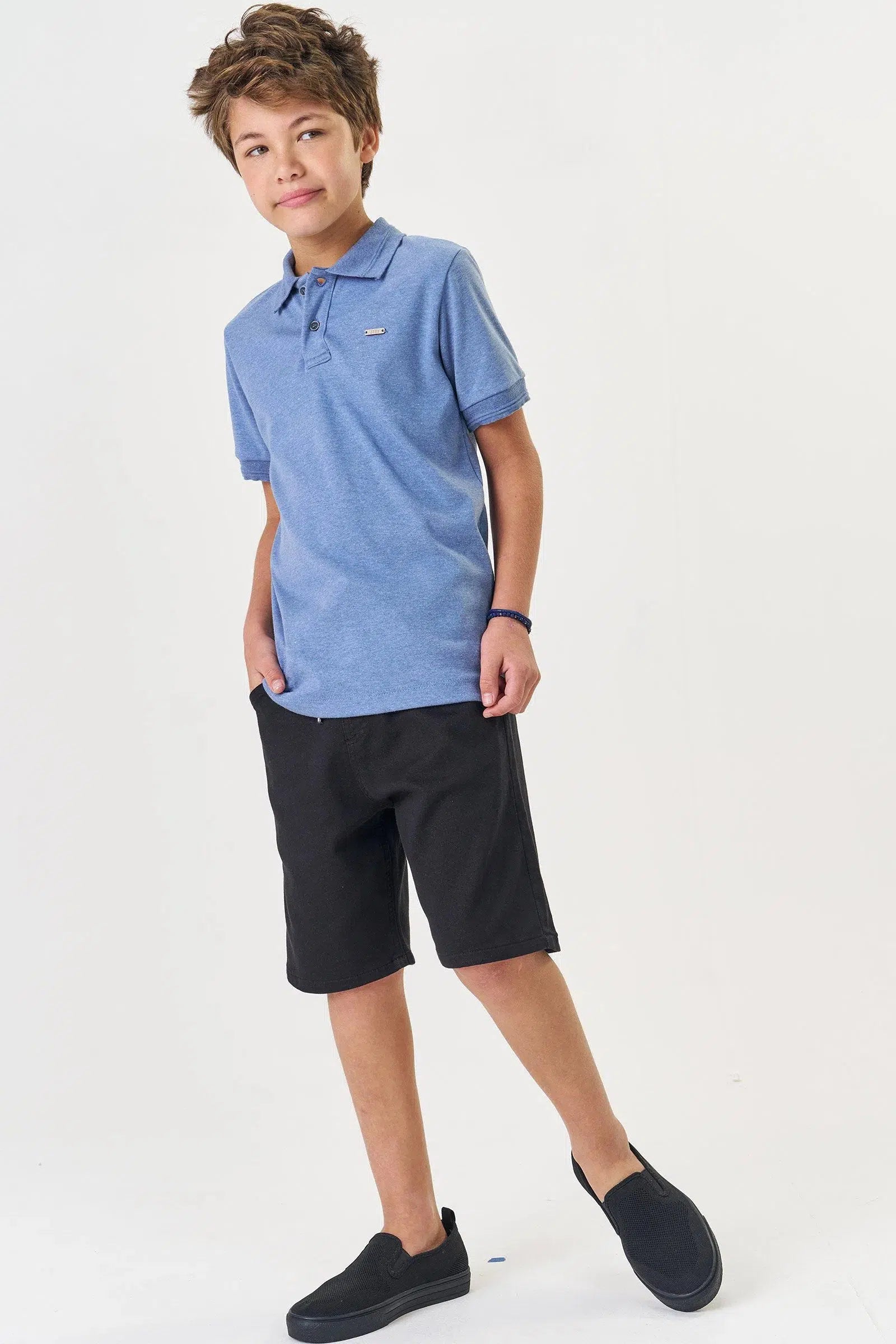 Conjunto de Camisa Polo em Suedine e Bermuda em Sarja com Elastano 82145 Johnny Fox