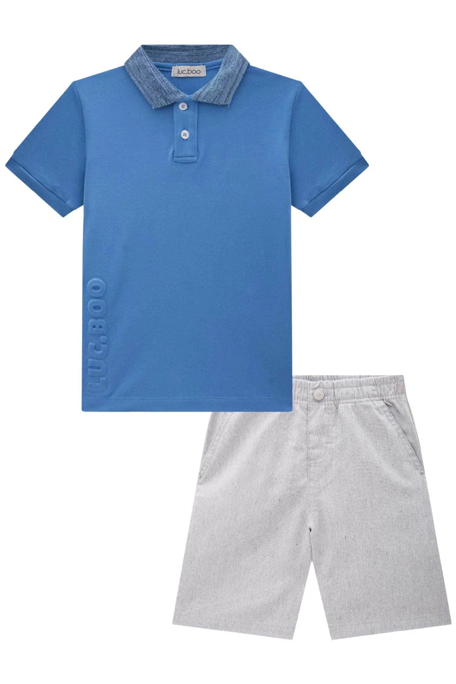 Conjunto Infantil Menino de Polo em Suedine e Bermuda em Tecido Eco com Elastano 81647 LucBoo