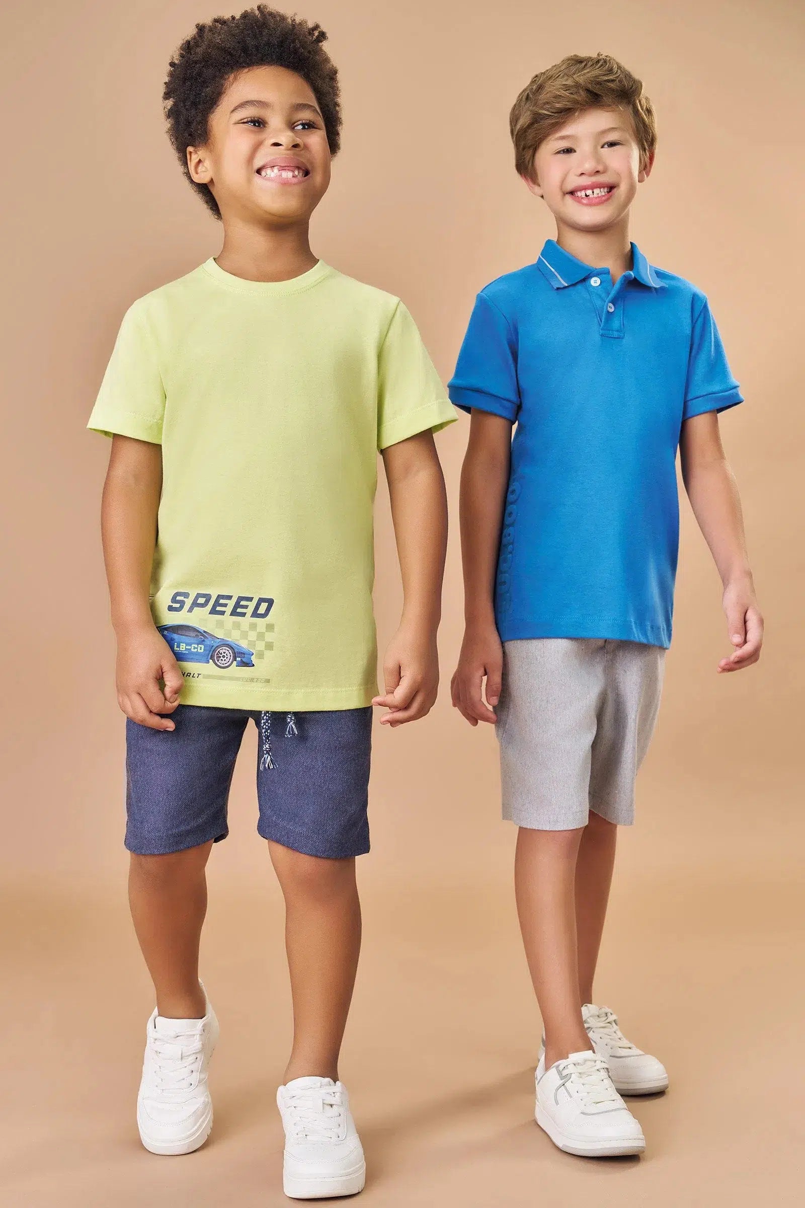 Conjunto Infantil Menino de Polo em Suedine e Bermuda em Tecido Eco com Elastano 81647 LucBoo