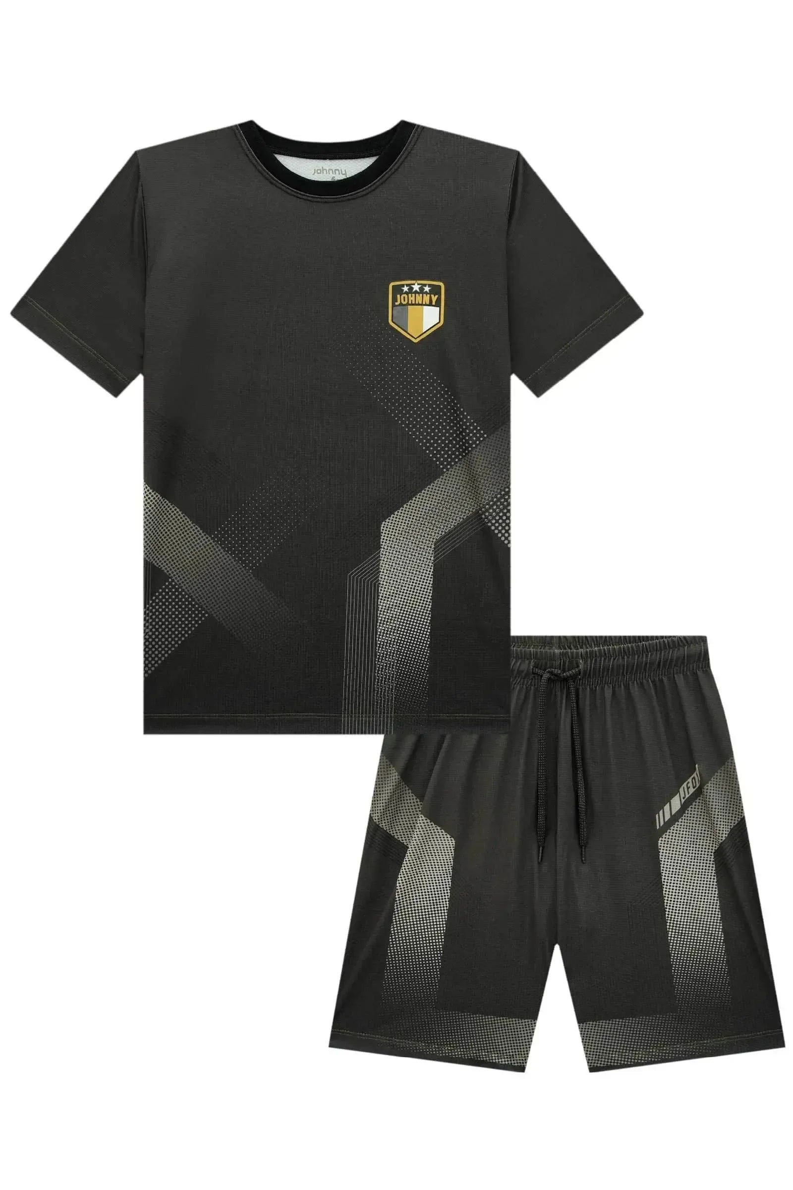 Conjunto de Camiseta e Bermuda em Malha Space Green 85691 Johnny Fox Teen Menino