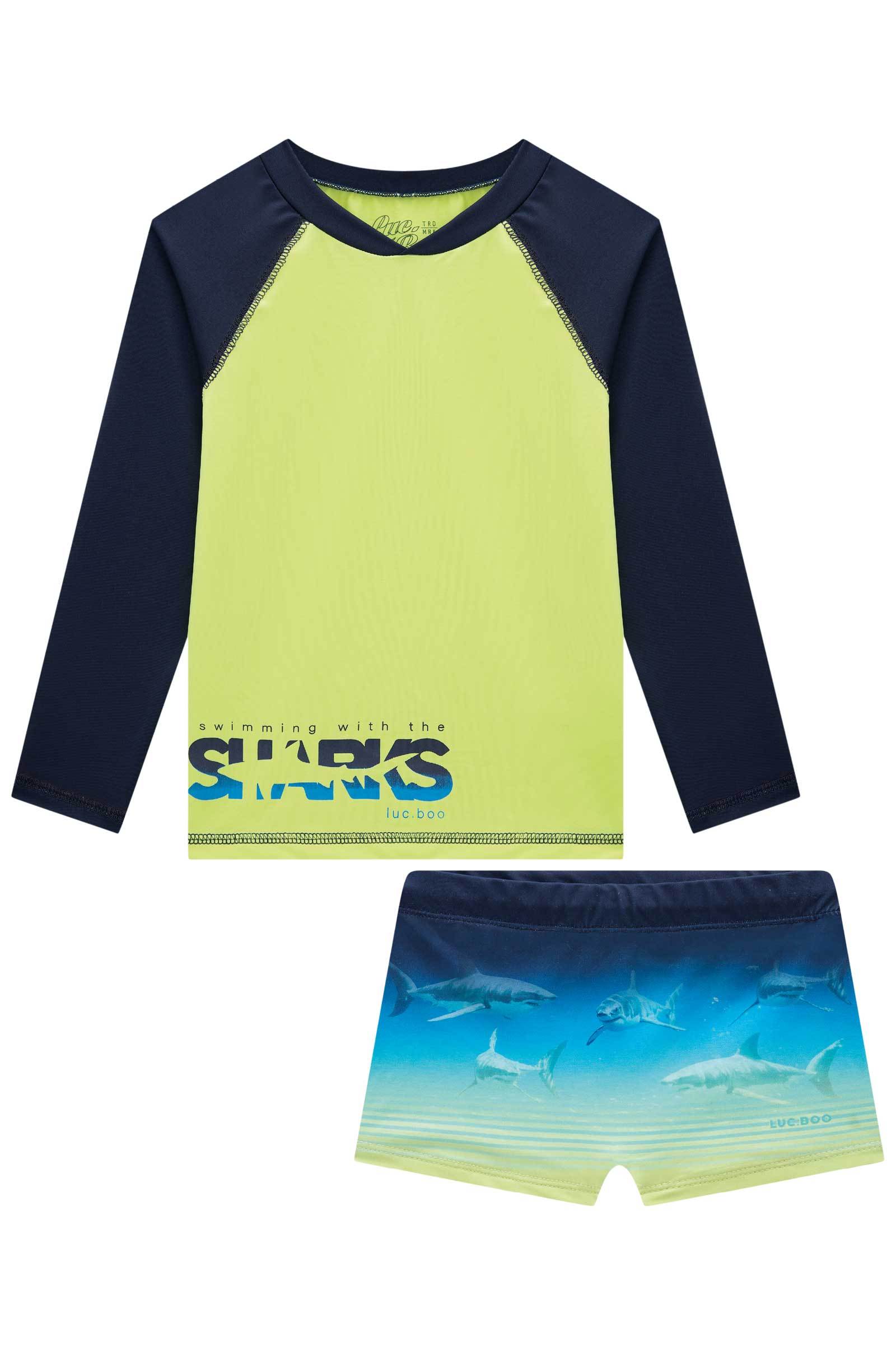 Conjunto de Camiseta e Sunga em Malha UV Dry com Proteção UV 50+ 74636 LucBoo