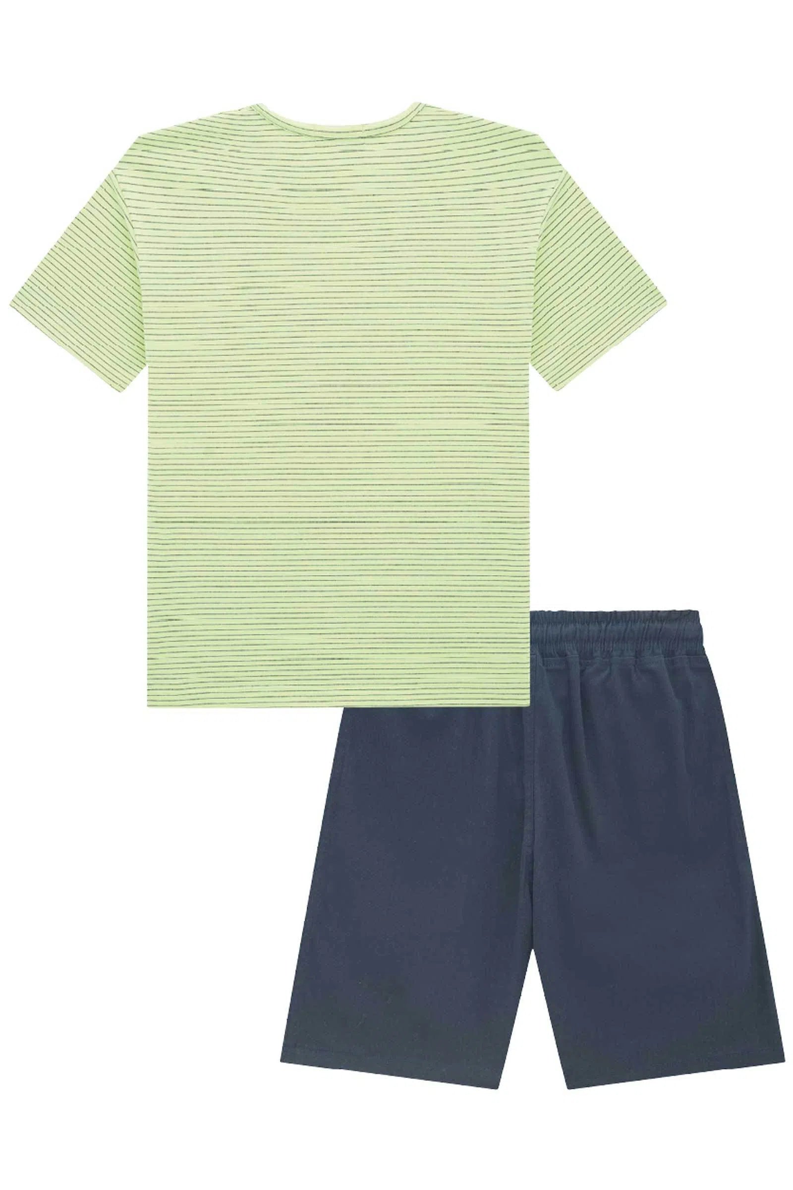 Conjunto de Camiseta em Cotton Listrado Fio Tinto e Bermuda em Sarja Stretch com Elastano 78339 Johnny Fox