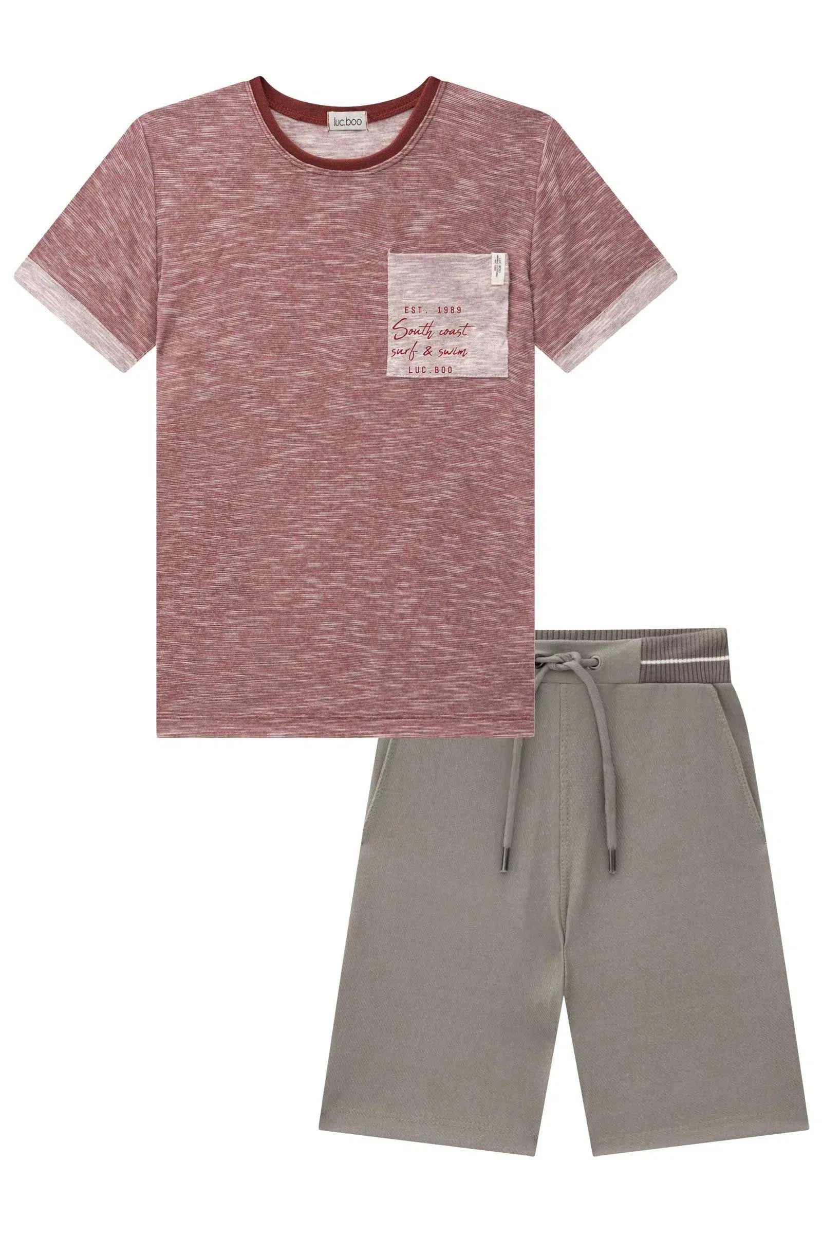 Conjunto de Camiseta em Malha Trabalhada e Bermuda em Cotton Jeans 72601 LucBoo