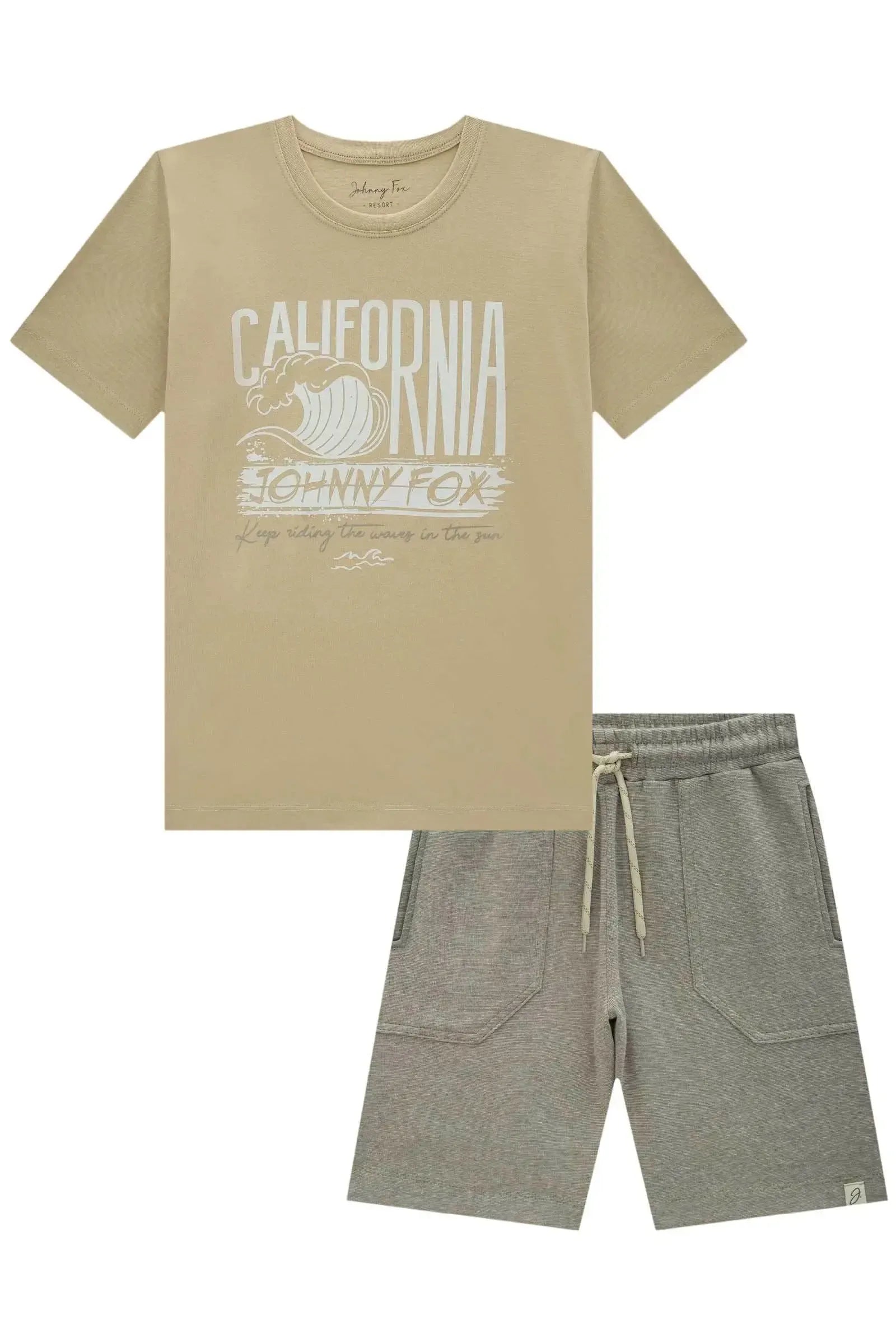 Conjunto de Camiseta em Meia Malha com Bermuda em Malha Active 84086 Johnny Fox Teen Menino