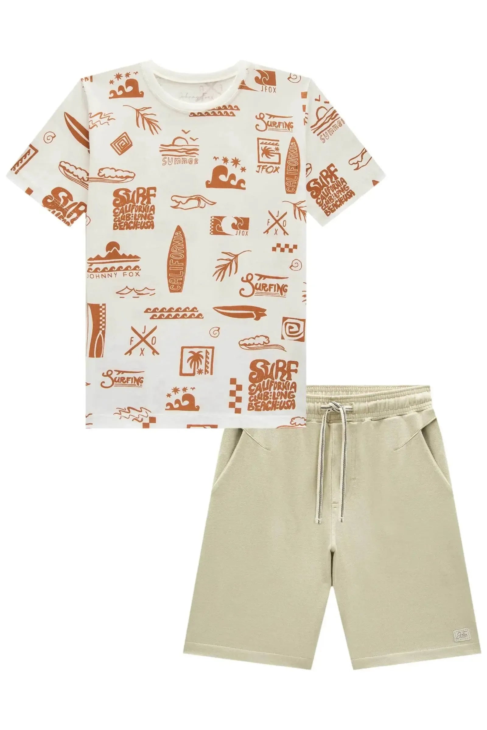 Conjunto de Camiseta em Meia Malha com Bermuda em Moletwill com Elastano 84068 Johnny Fox Teen Menino