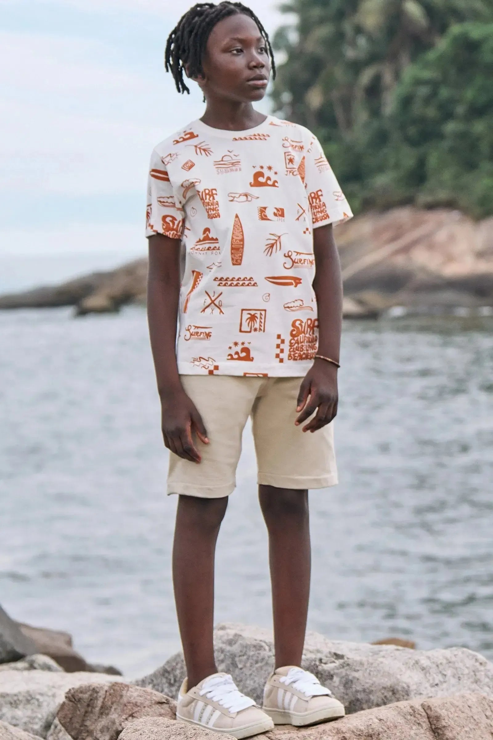 Conjunto de Camiseta em Meia Malha com Bermuda em Moletwill com Elastano 84068 Johnny Fox Teen Menino