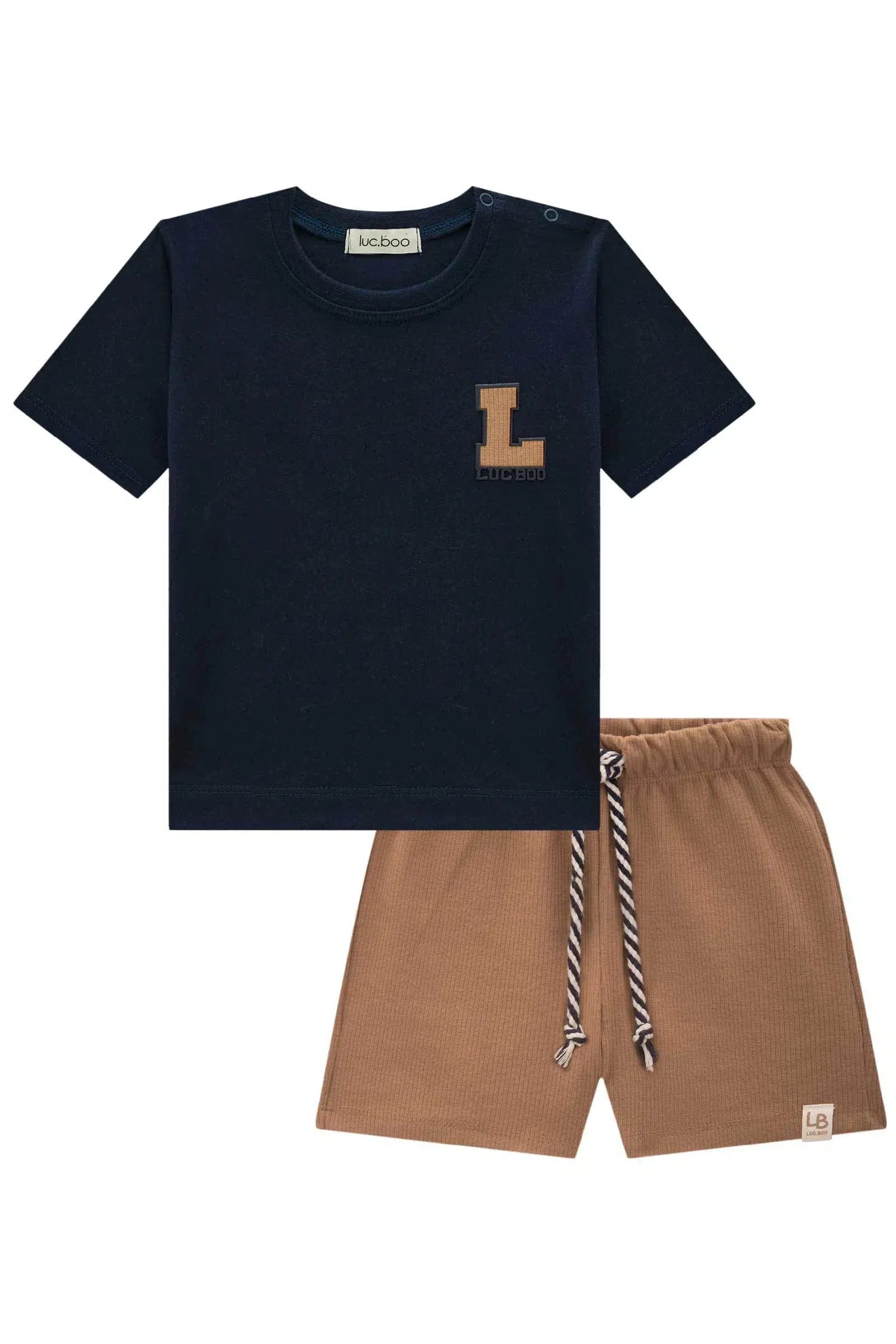 Conjunto Bebê Menino de Camiseta em Meia Malha e Bermuda em Canelado Liz 82480 LucBoo