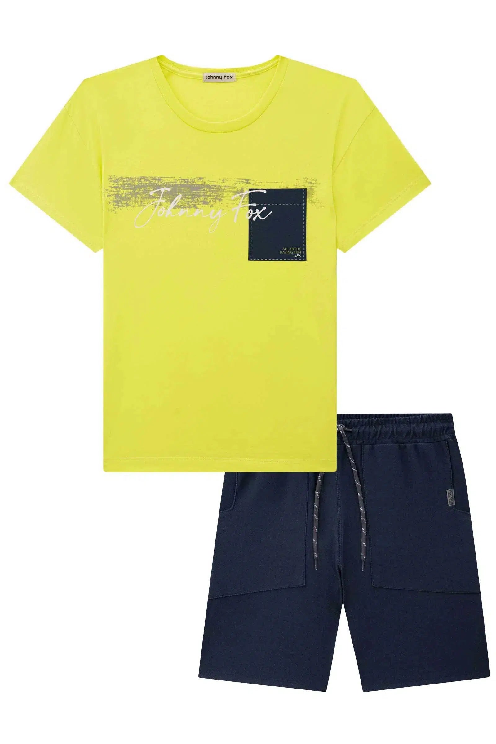 Conjunto de Camiseta em Meia Malha e Bermuda em Cotton Jeans com Elastano 72405 Johnny Fox