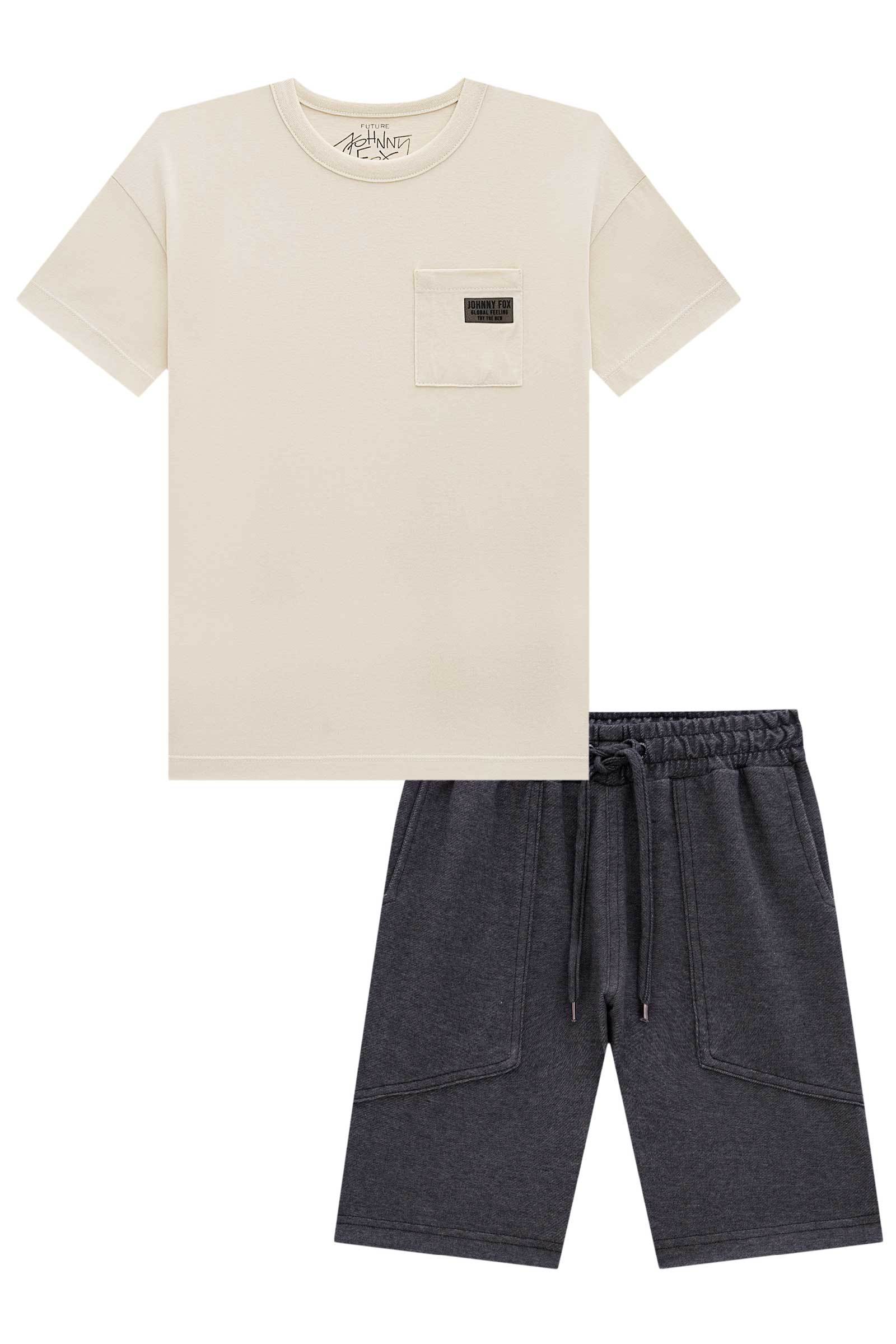 Conjunto de Camiseta em Meia Malha e Bermuda em Cotton Jeans com Elastano 75319 Johnny Fox