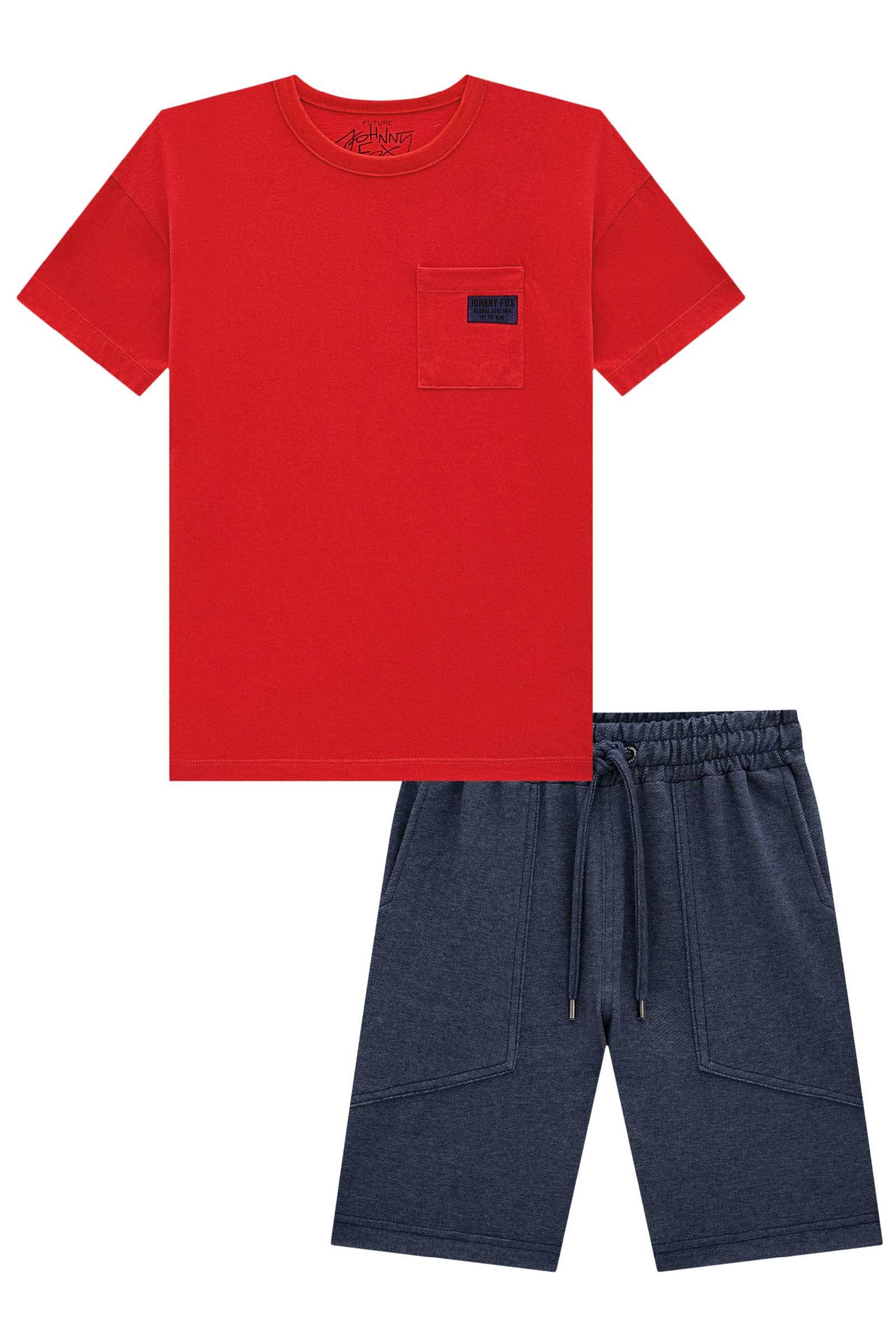 Conjunto de Camiseta em Meia Malha e Bermuda em Cotton Jeans com Elastano 75319 Johnny Fox