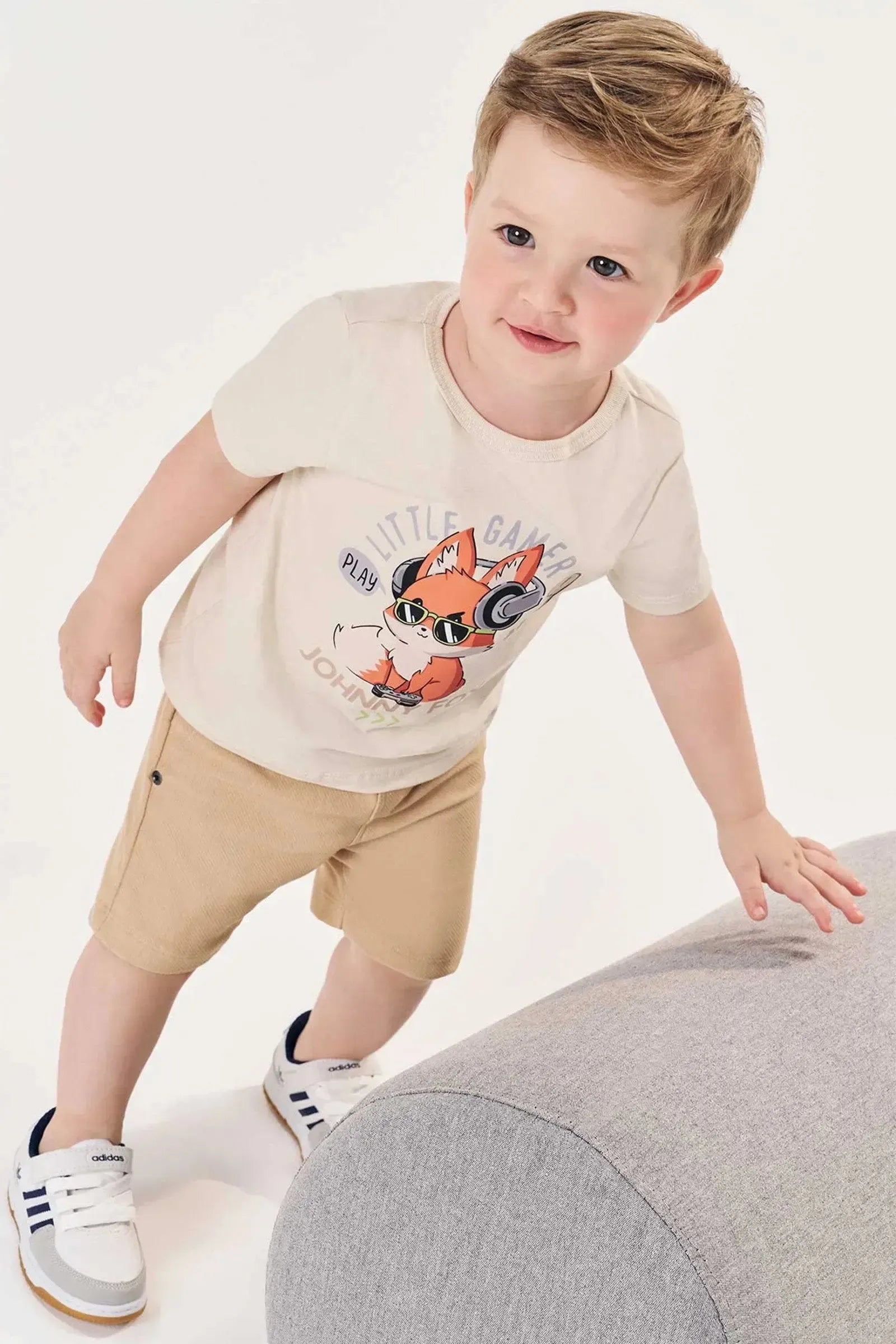 Conjunto de Camiseta em Meia Malha e Bermuda em Cotton Jeans com Elastano 84684 Johnny Fox Bebê Menino