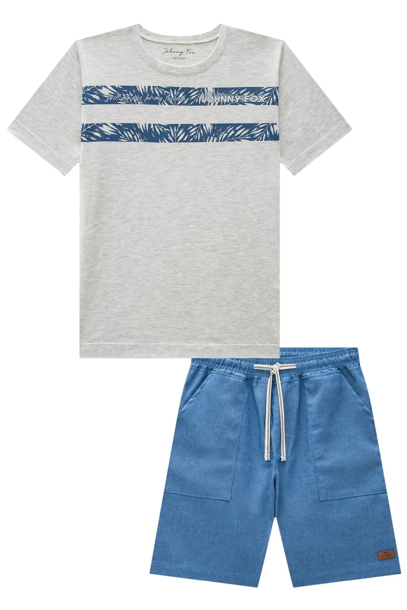 Conjunto de Camiseta em Meia Malha e Bermuda em Ecostretch 84064 Johnny Fox Teen Menino