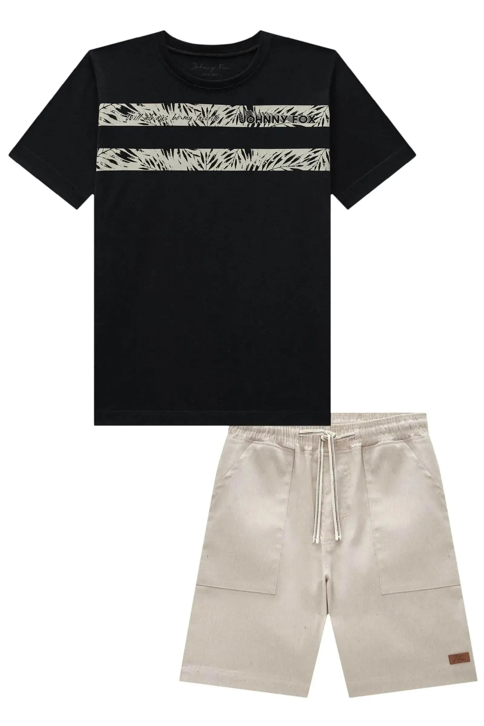 Conjunto de Camiseta em Meia Malha e Bermuda em Ecostretch 84064 Johnny Fox Teen Menino