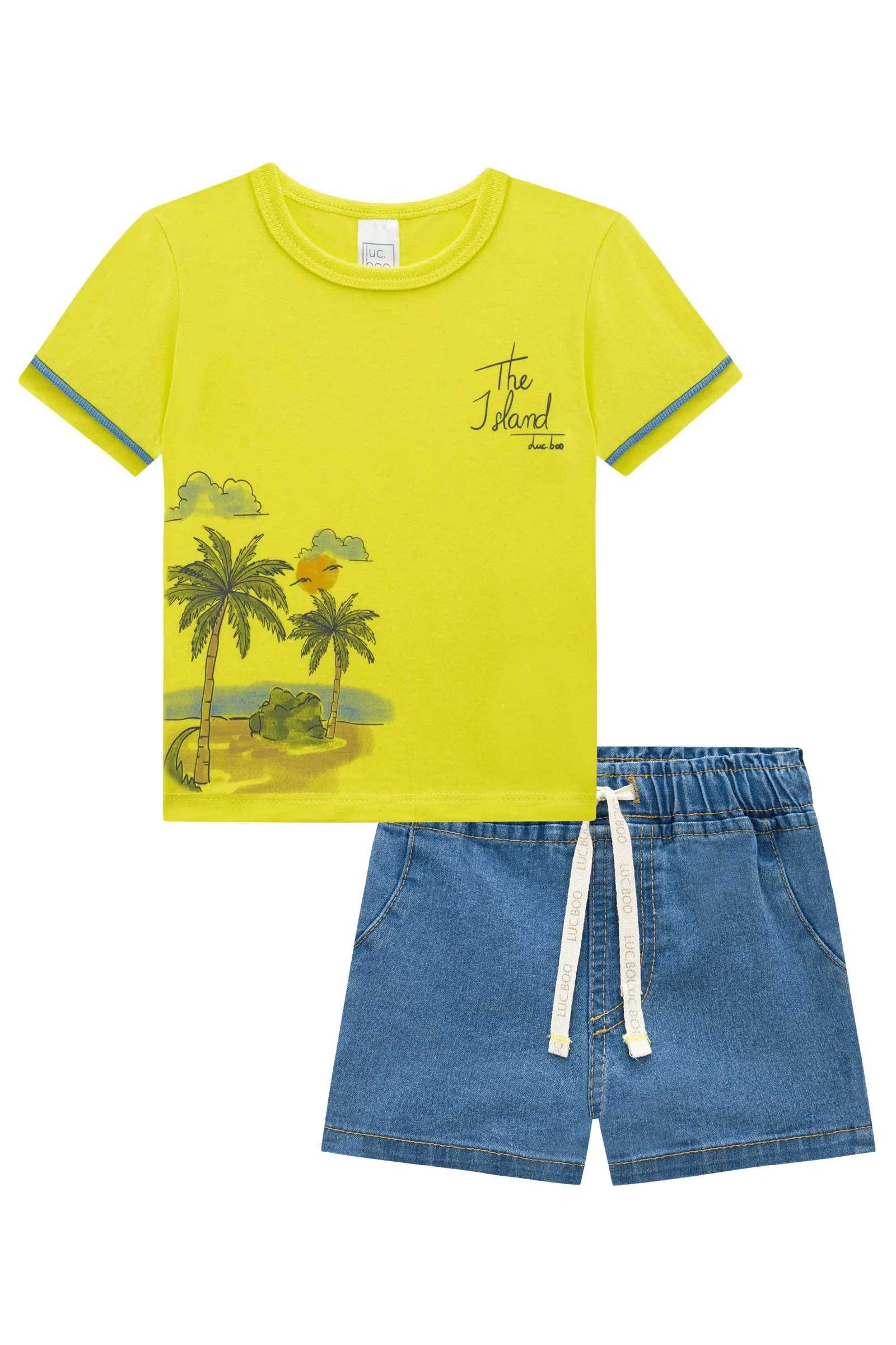 Conjunto de Camiseta em Meia Malha e Bermuda em Jeans Bellini com Elastano 72929 LucBoo