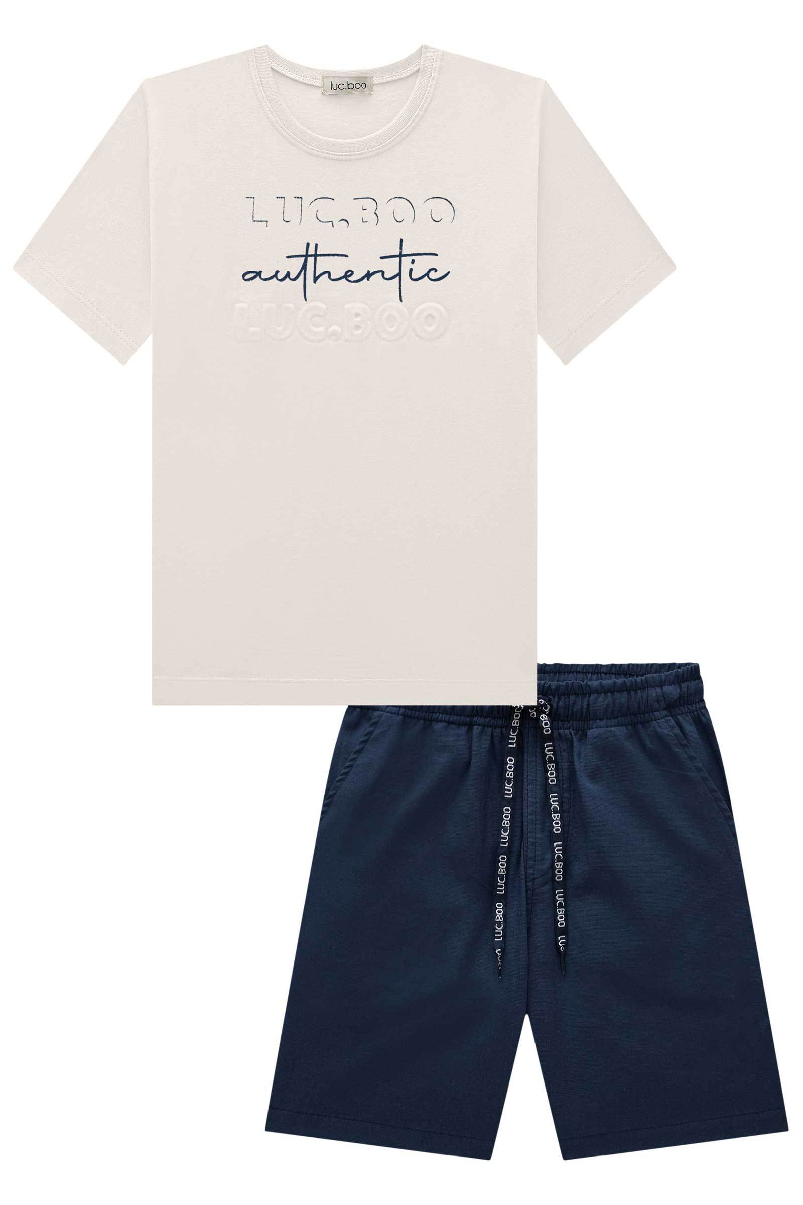 Conjunto de Camiseta em Meia Malha e Bermuda em Linho Santorine com Elastano 77581 LucBoo