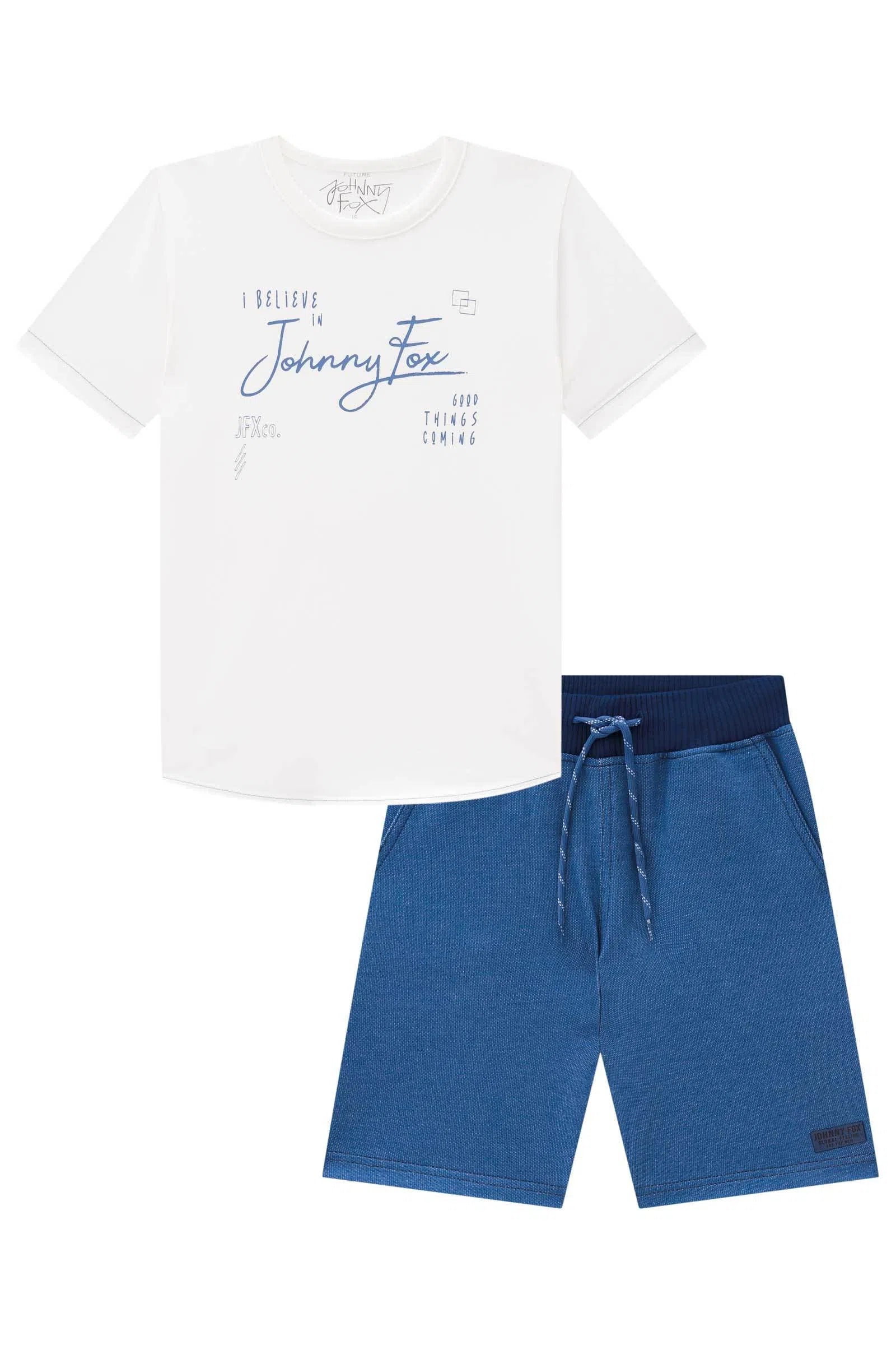 Conjunto de Camiseta em Meia Malha e Bermuda em Malha Denim com Elastano 75333 Johnny Fox