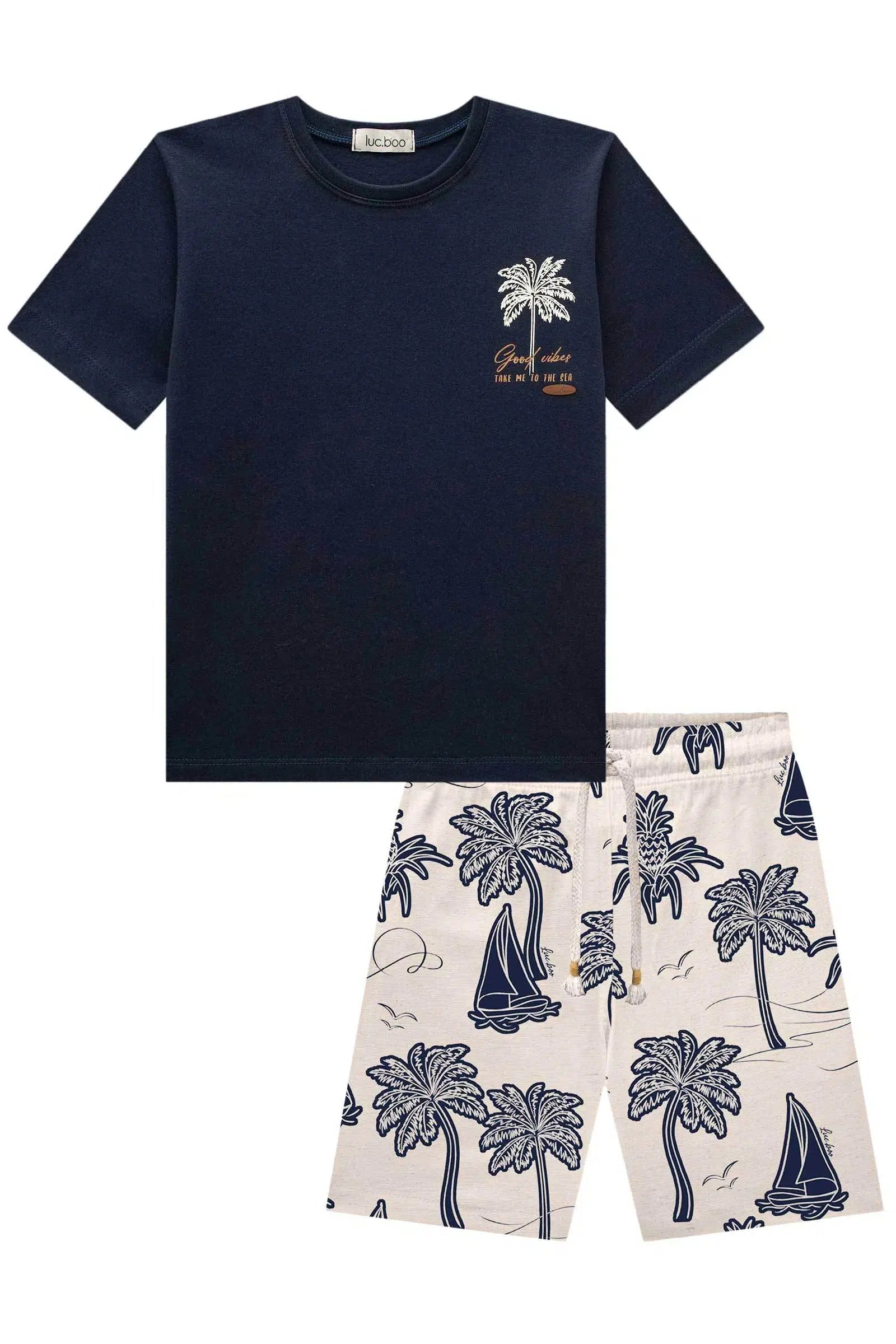 Conjunto de Camiseta em Meia Malha e Bermuda em Molecotton 77035 LucBoo