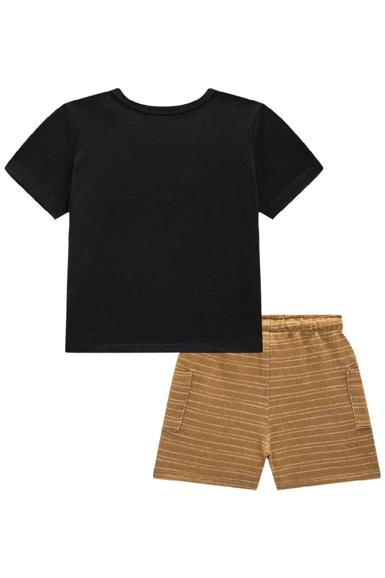 Conjunto de Camiseta em Meia Malha e Bermuda em Moletom Listrado sem Pelúcia 84744 LucBoo Bebê Menino