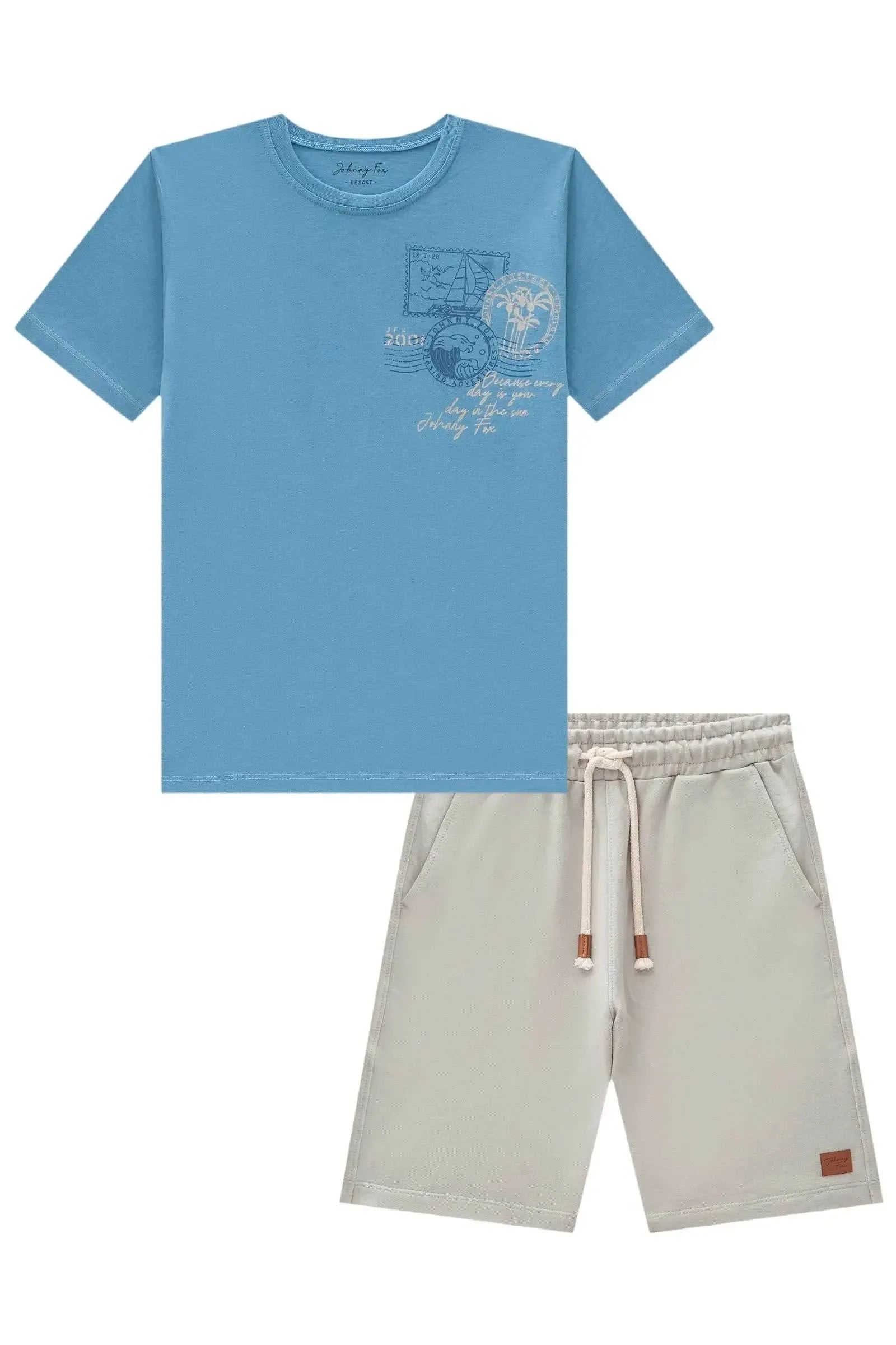 Conjunto de Camiseta em Meia Malha e Bermuda em Moletom sem Pelúcia 84067 Johnny Fox Teen Menino
