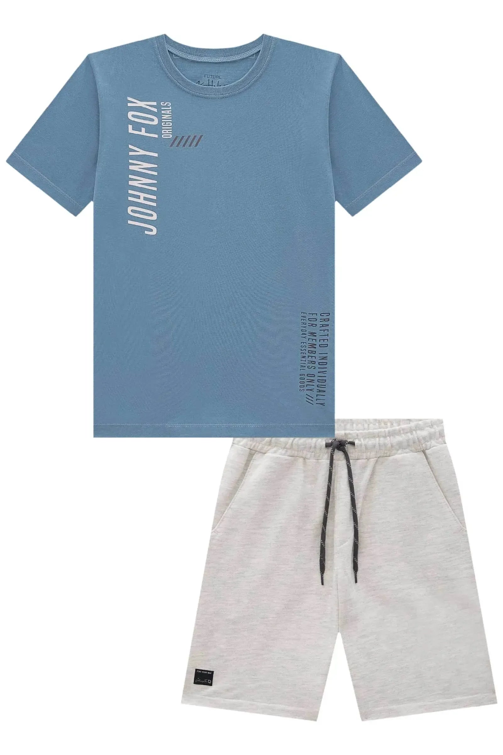 Conjunto de Camiseta em Meia Malha e Bermuda em Moletom sem Pelúcia 85073 Johnny Fox Teen Menino