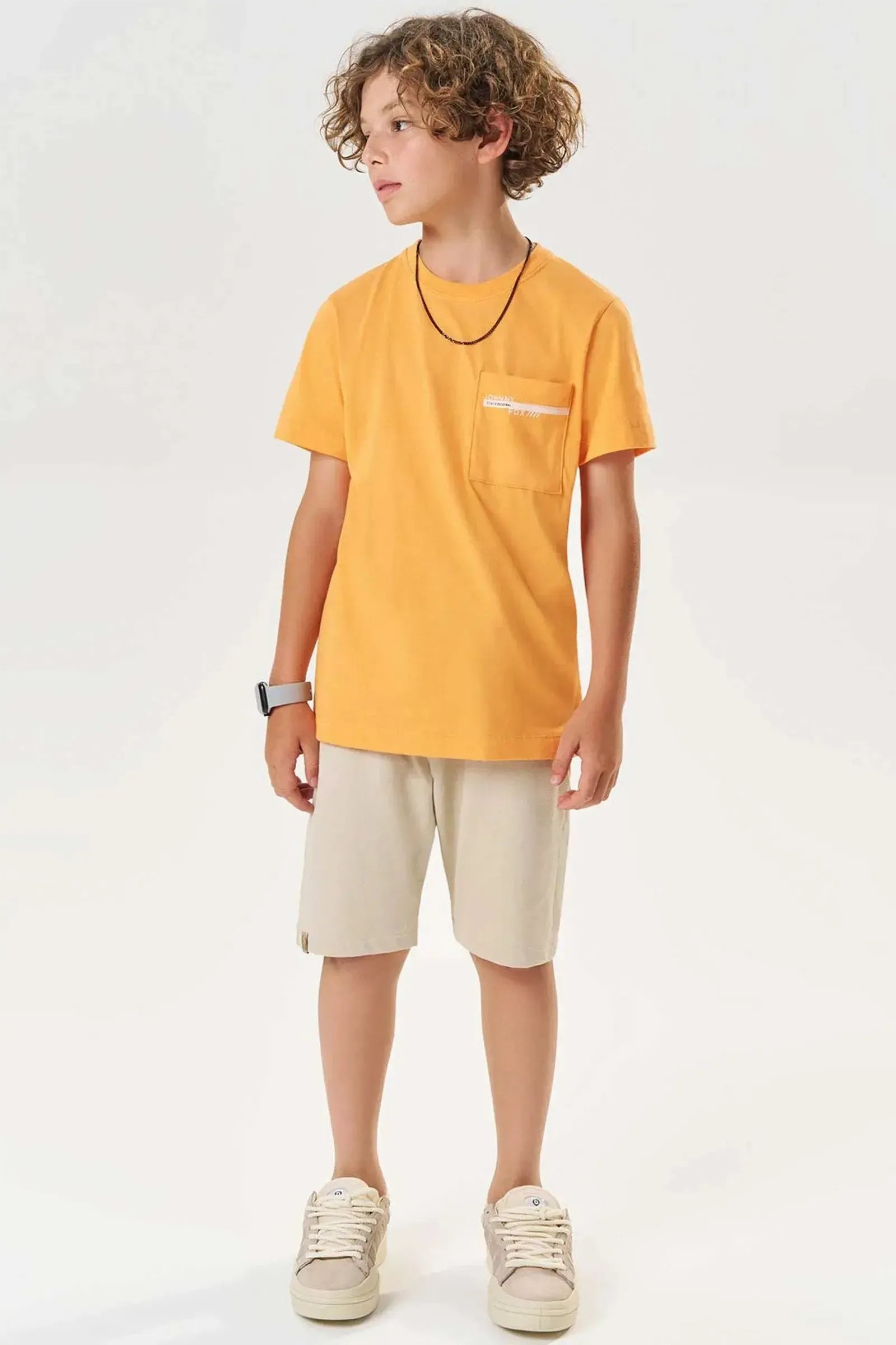 Conjunto de Camiseta em Meia Malha e Bermuda em Moletwill com Elastano 85063 Johnny Fox Teen Menino