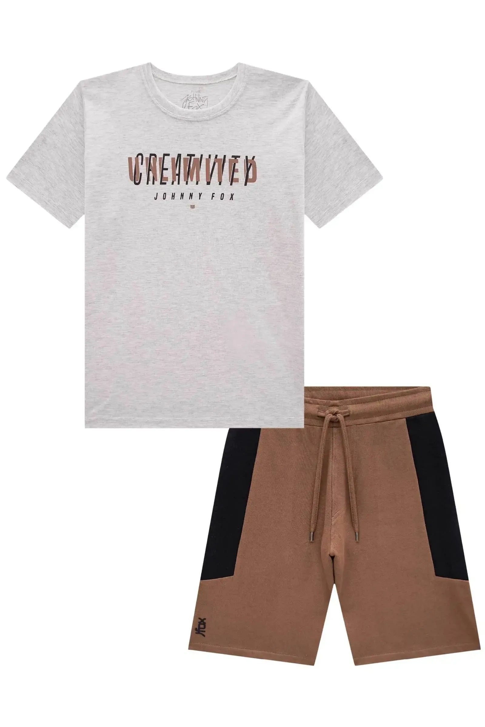 Conjunto de Camiseta em Meia Malha e Bermuda em Moletwill com Elastano 85067 Johnny Fox Teen Menino