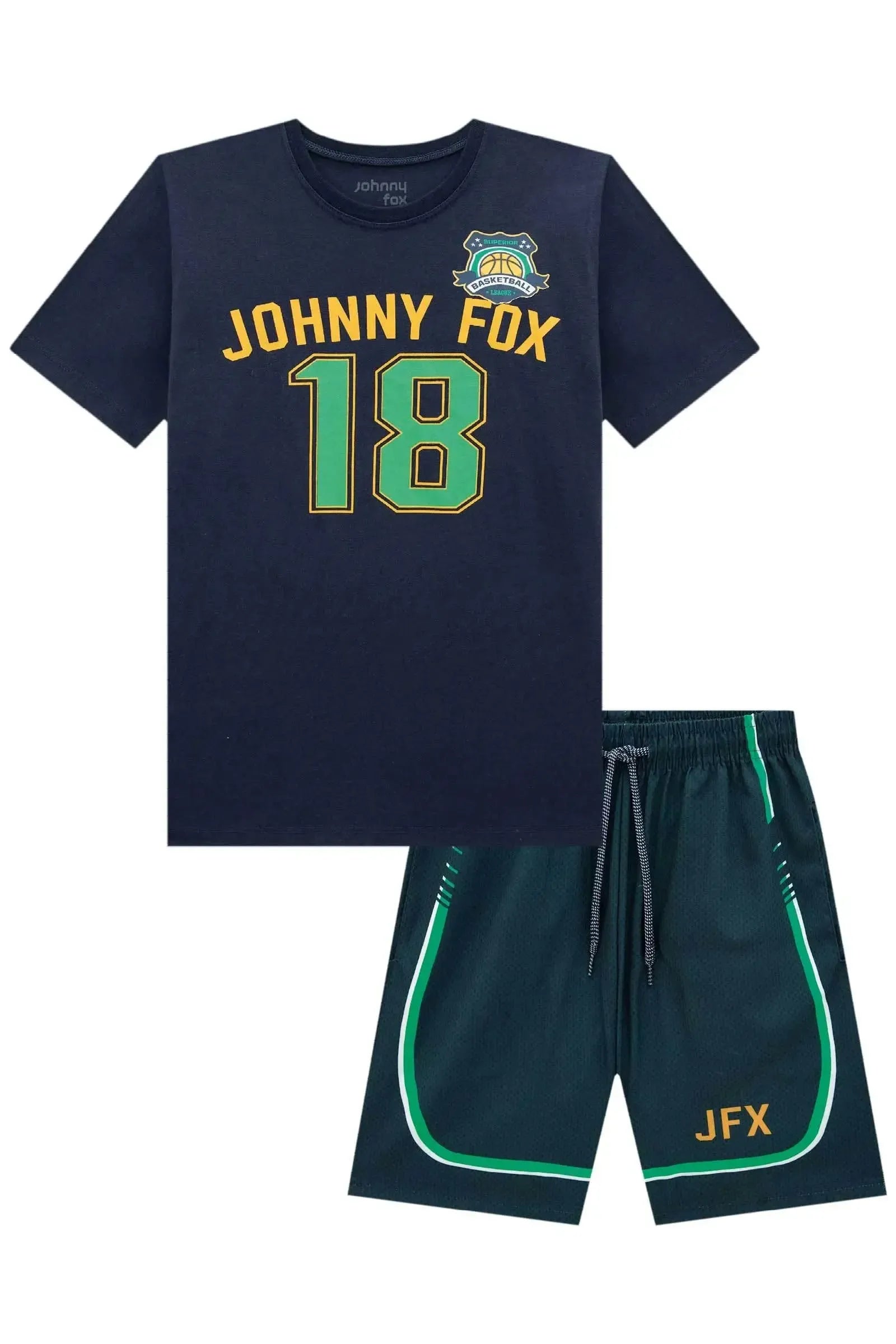 Conjunto de Camiseta em Meia Malha e Bermuda em Nylon Ergonomic 85684 Johnny Fox Teen Menino