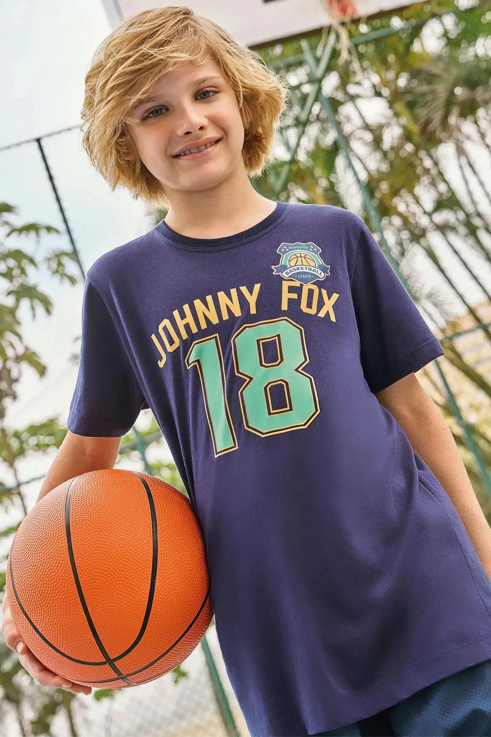 Conjunto de Camiseta em Meia Malha e Bermuda em Nylon Ergonomic 85684 Johnny Fox Teen Menino