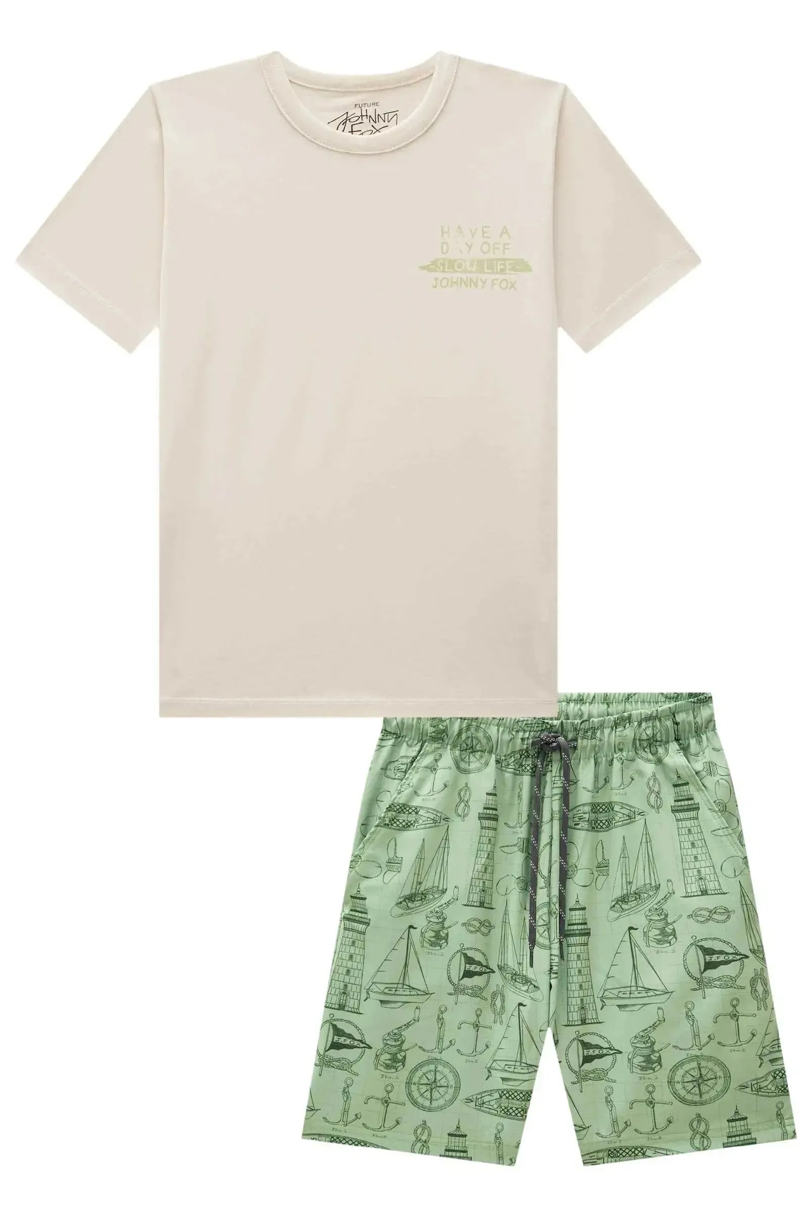 Conjunto de Camiseta em Meia Malha e Bermuda em Nylon Ergonomic com Elastano 83809 Johnny Fox Teen Menino