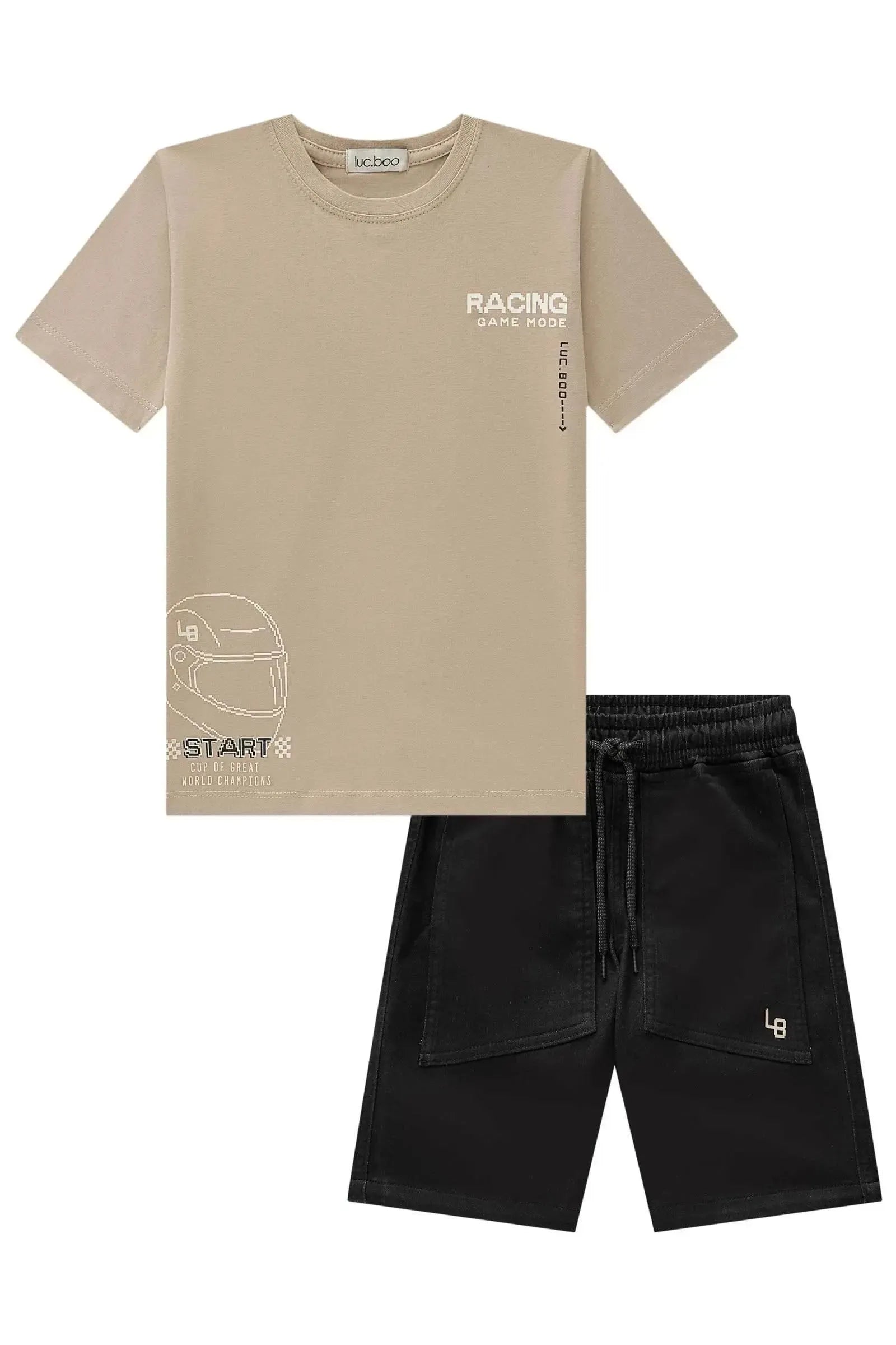 Conjunto de Camiseta em Meia Malha e Bermuda em Sarja Soft com Elastano 84517 LucBoo Infantil Menino