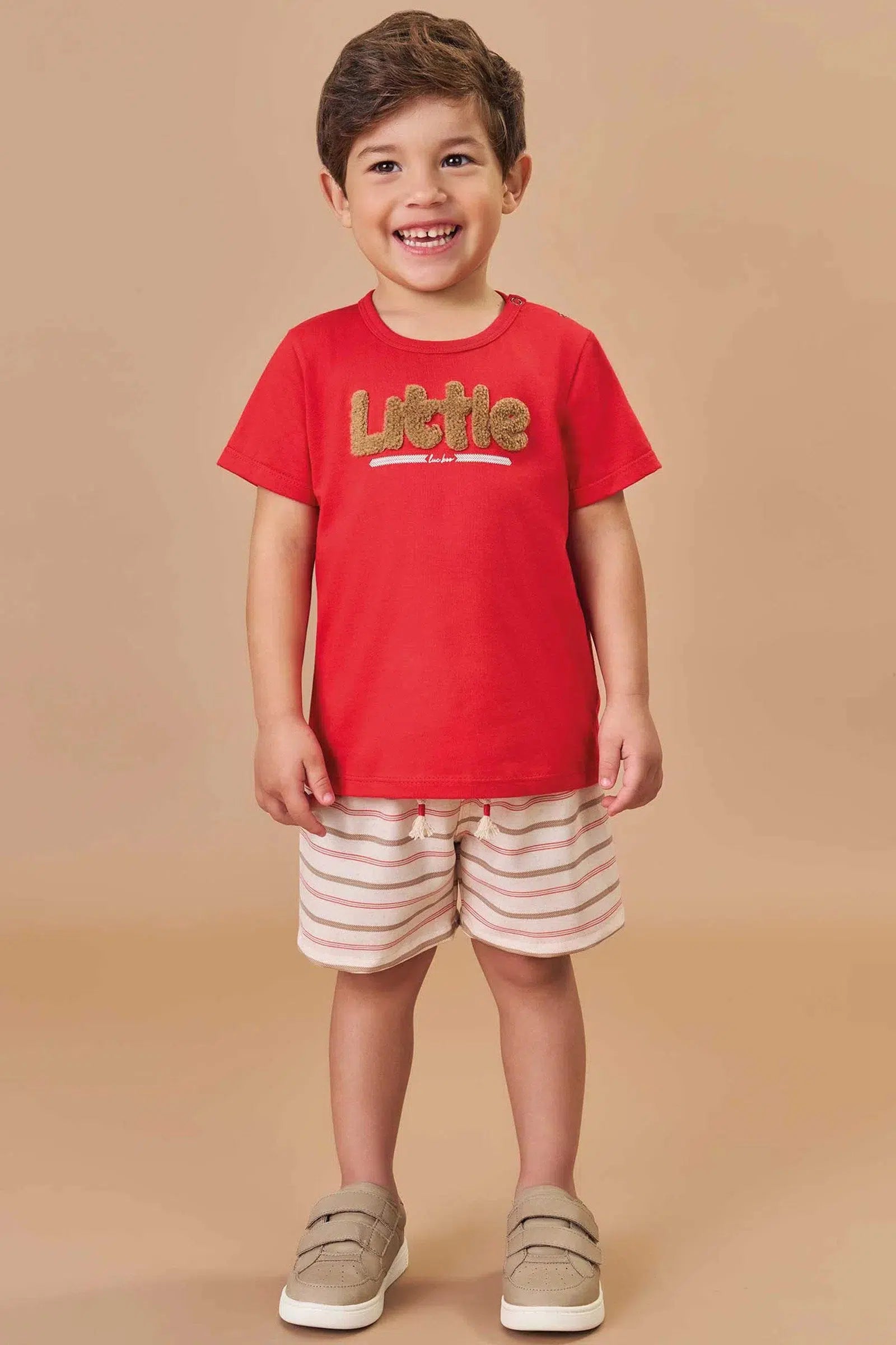 Conjunto Bebê Menino de Camiseta em Meia Malha e Bermuda em Tecido Alfaiataria Katherine com Elastano 82054 LucBoo